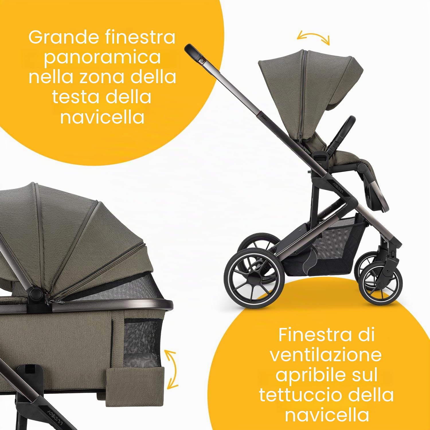 Osann Passeggino Navetta Duo Juntos Sistema Combinato - Leggero e compatto - Reversibile - Aerato - Parapioggia anti pioggia - Fronte Mamma - Fronte Mondo (Teak Marrone)