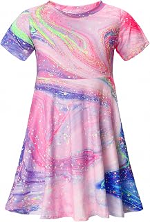 Girl's Dresses Cute Pattern Print Short Sleeve Casual Sundress for Girls 4-10 Years