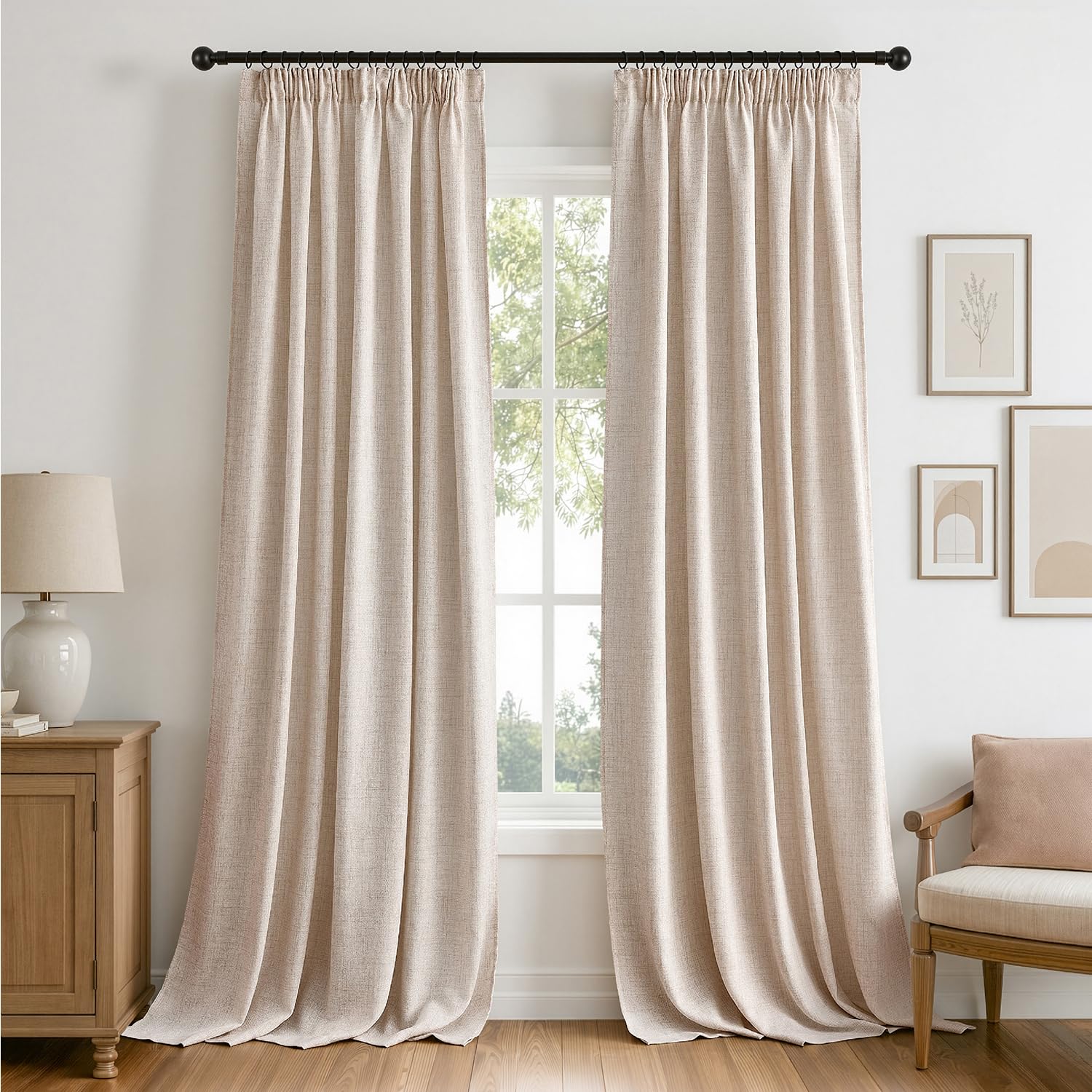 MIULEE Leinen Vorhang Beige mit Kräuselband Gardinen 2er 140x260 cm