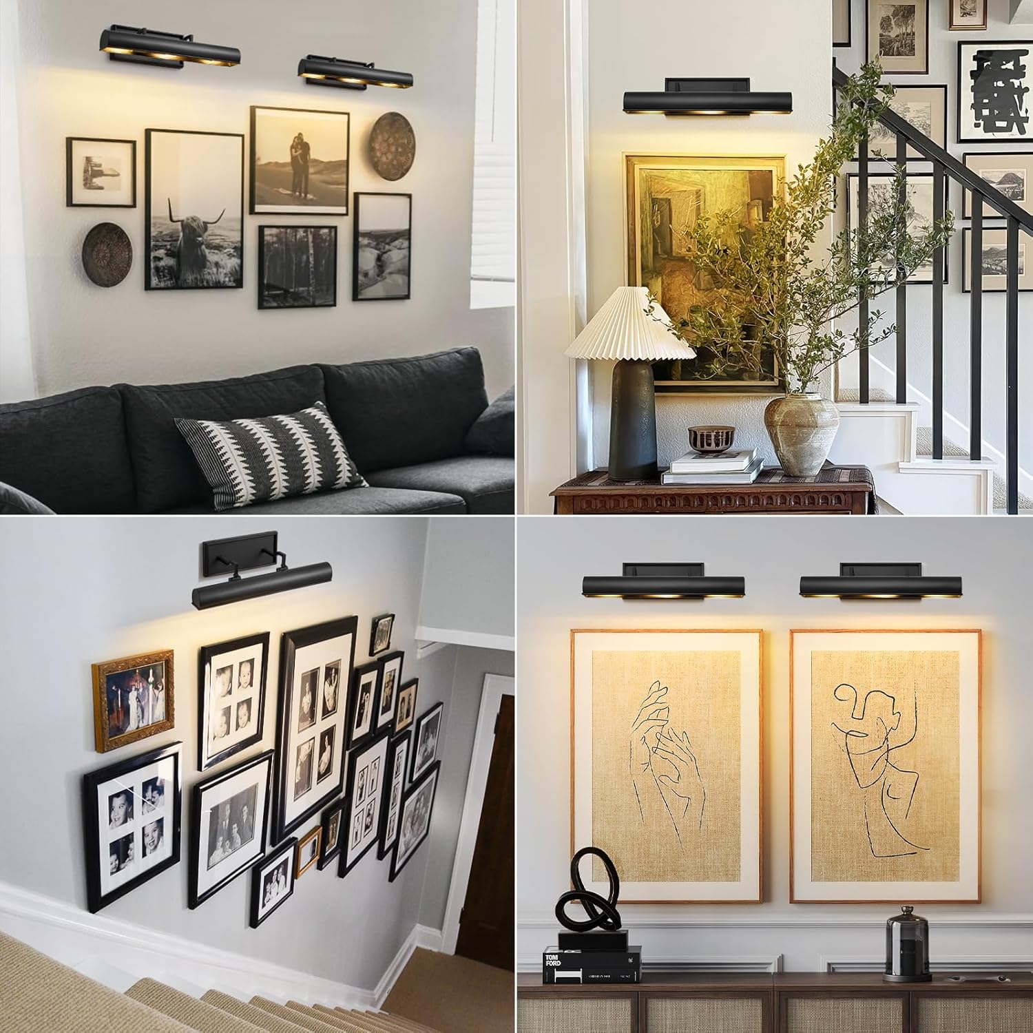 Black Hardwired Art Picture Light: 18 Inch Long Painting Lights - Brass Art Decor Display Wall Sconce Over Painting Frame - Gallery Artwork Lighting Lamps for Museum Portrait Bookcase 3 Bulbs Included
