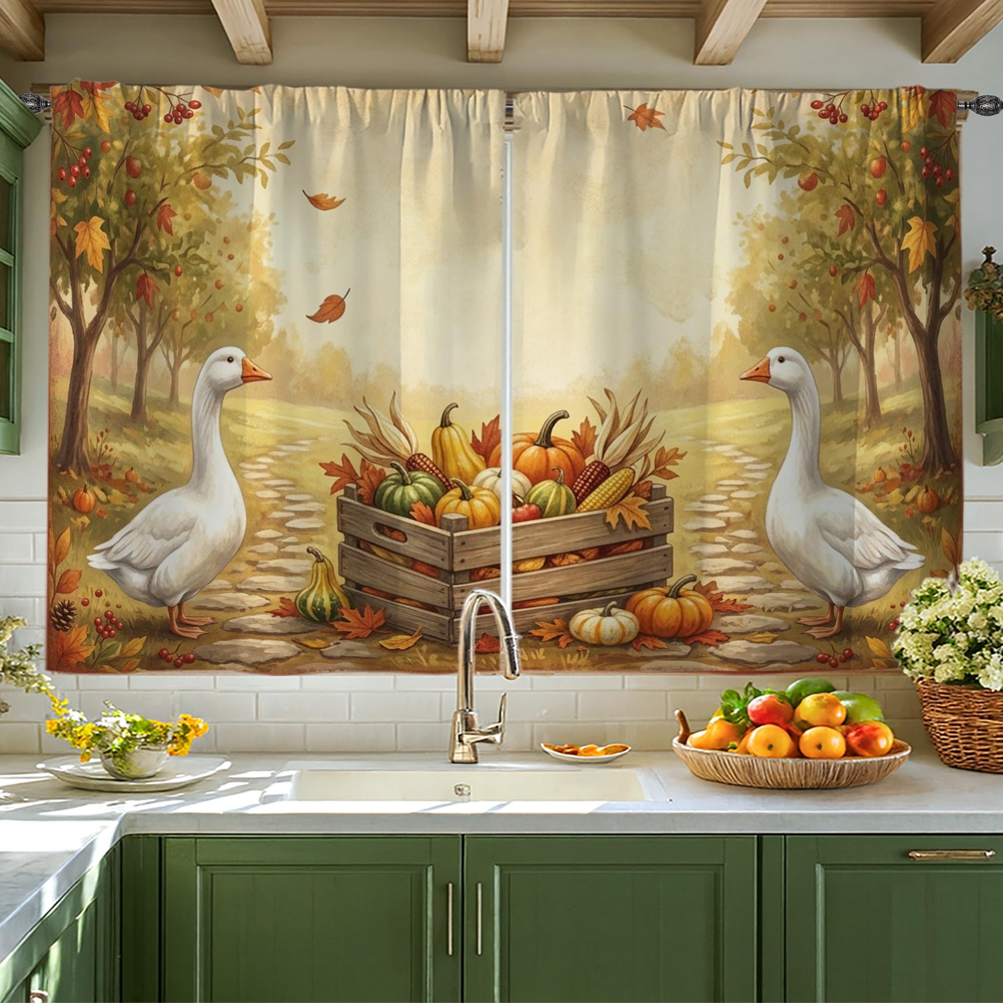 Rideaux de cuisine en forme d'oie rustique et décoration de fenêtre d'appartement blanc