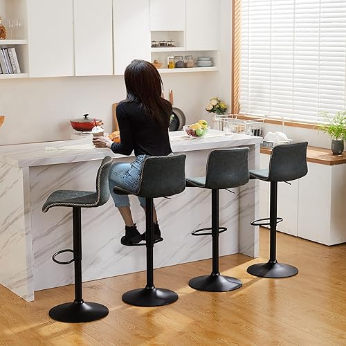 Miniatura 5 de HeuGah Bar Stools Set of 3, Swivel Counter Height Barstools with Back, Adjustable Height 24" to 32", Faux Leather Bar Chairs for Kitchen Island