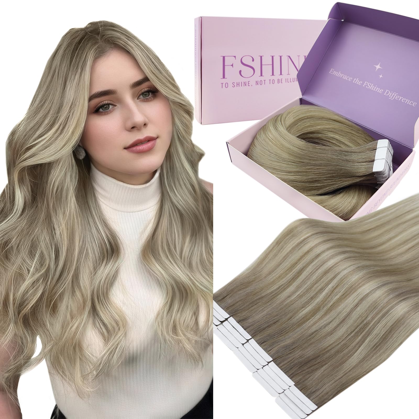 Fshine Extension Capelli Veri Biadesivo 40cm 50g 20pcs Biadesive Capelli Veri Extension Adesive Lisci Umani Castano Chiaro A Biondo Chiaro Con Castano Chiaro Extensions Compleanno