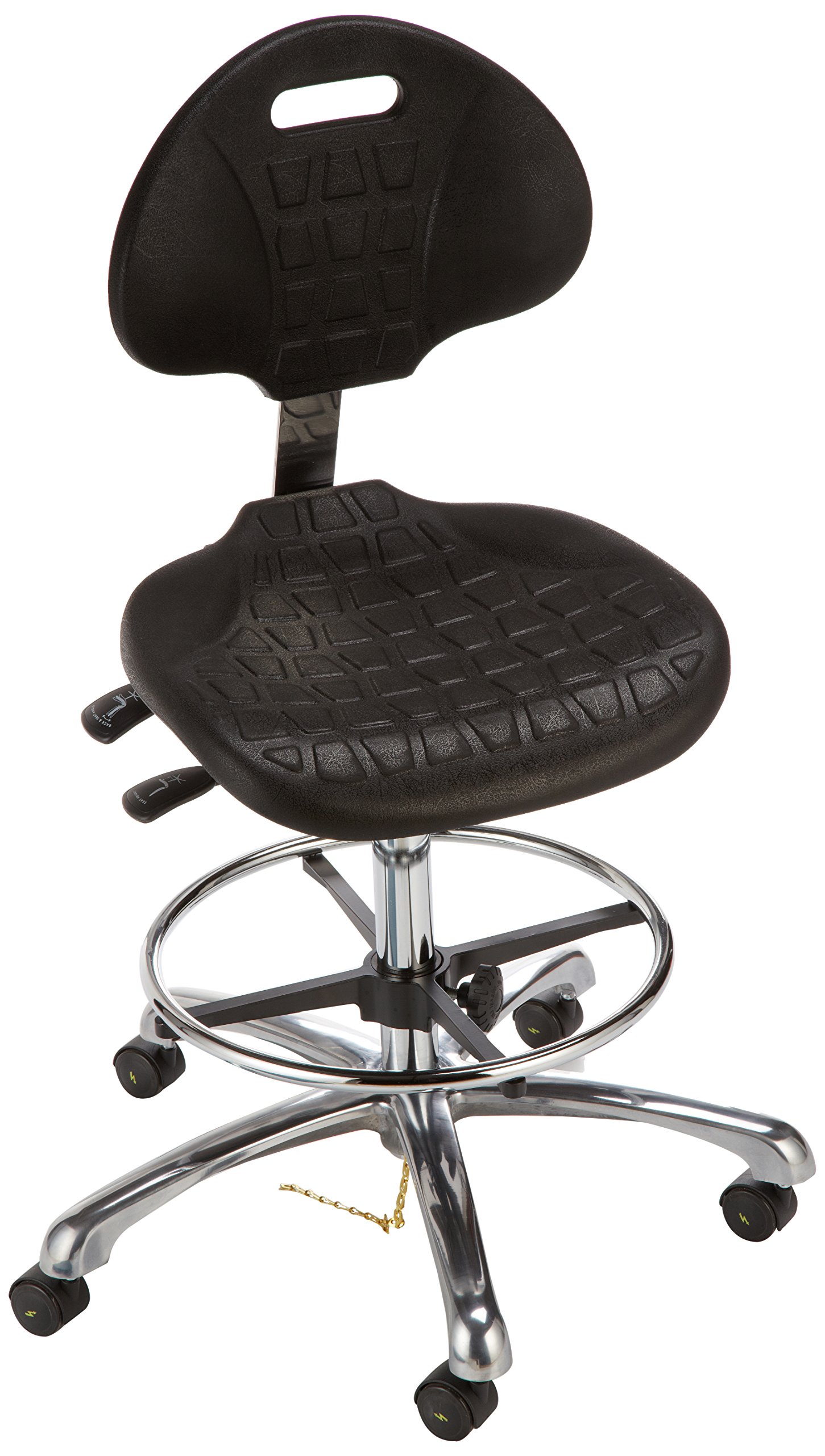 7551E-CARD/5S Series Class 10 Certified Cleanroom Ergonomic ESD Chair with Casters, Tilt Back Adjustment, 18" Dia. Adjustable Chrome Footring, Polished Aluminum Base, 23"to 33" Height Adjustment