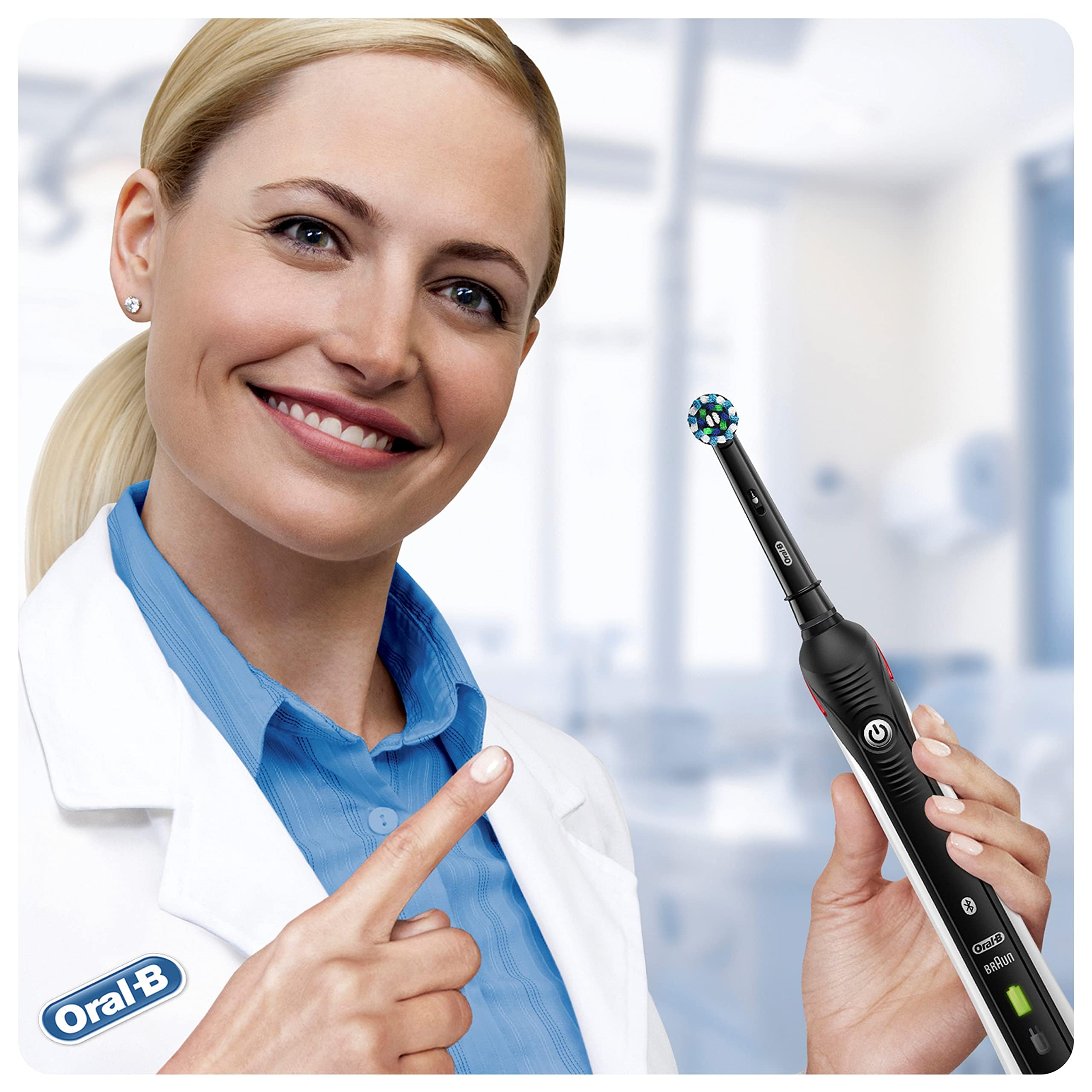 Oral-B Pro-Series 4500 Elektrische Zahnbürste, Ersatzbürstenkopf, Tasche, schwarz, 1 Aufsteckbürsten für elektrische Zahnbürste, wiederaufladbar + Oral-B Zahnpasta & Classic Repair Nagellack