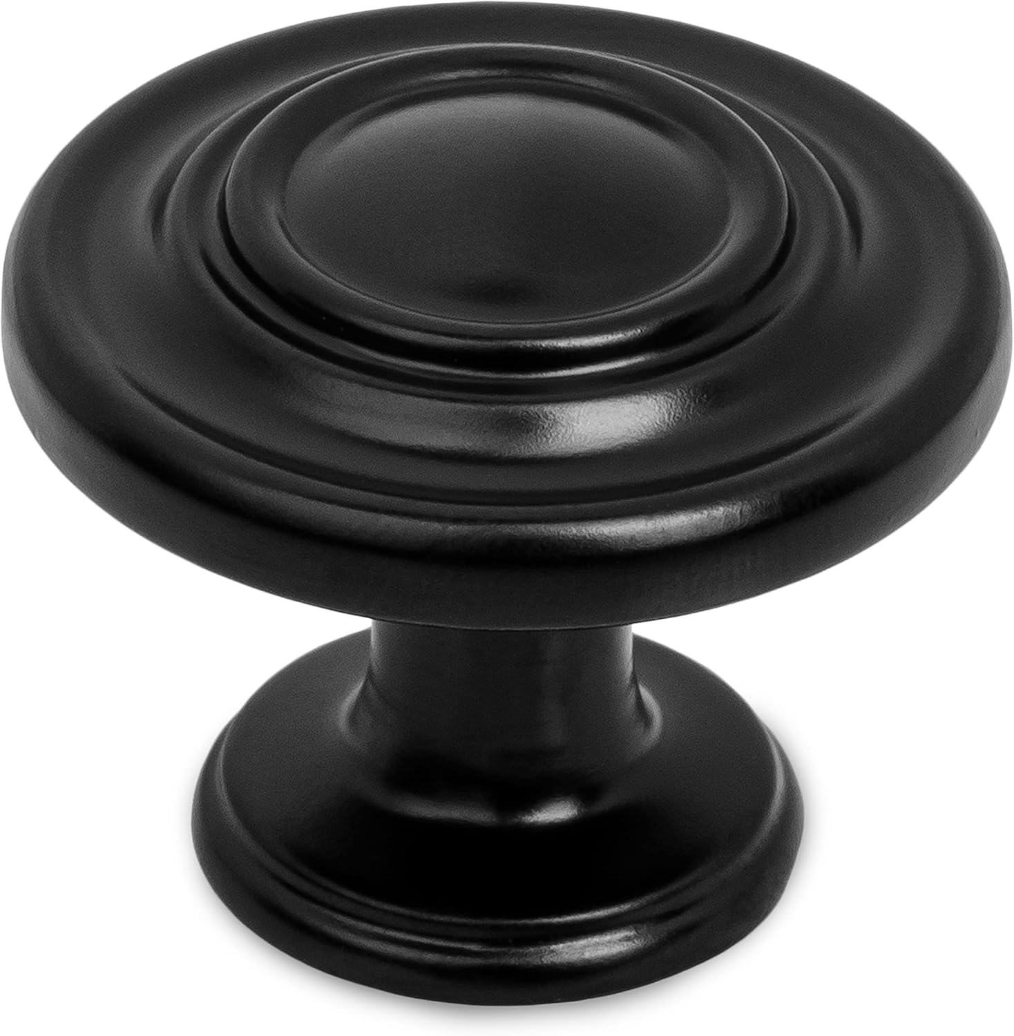 Ilyapa Flat Black Kitchen Cabinet Knobs - 1 1/4 Round Ringed Drawer Handles - 10 Pack of Kitchen Cabinet Hardware