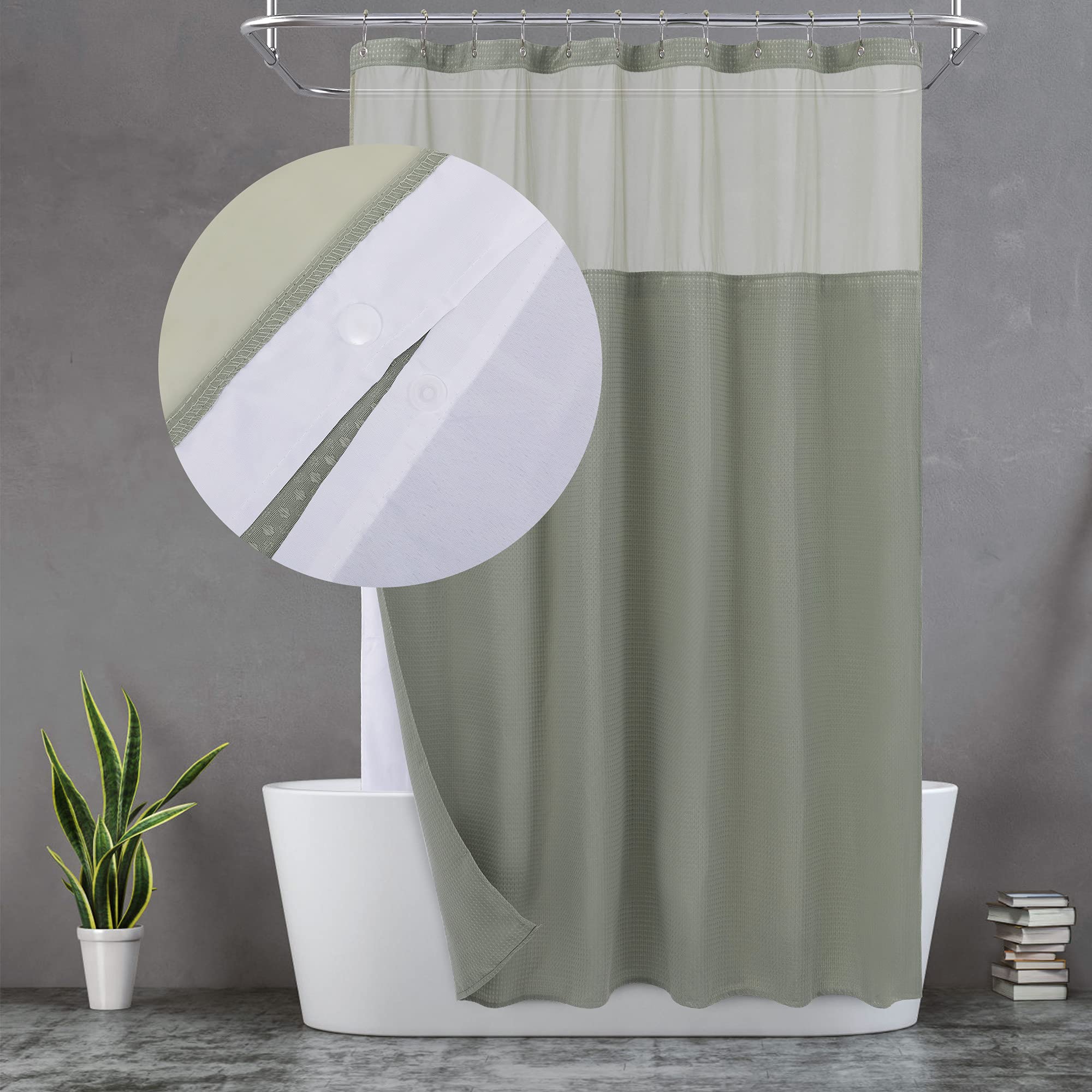 Buy Waffle Weave Shower Curtain with Snapin Fabric Liner Set, 12 Hooks