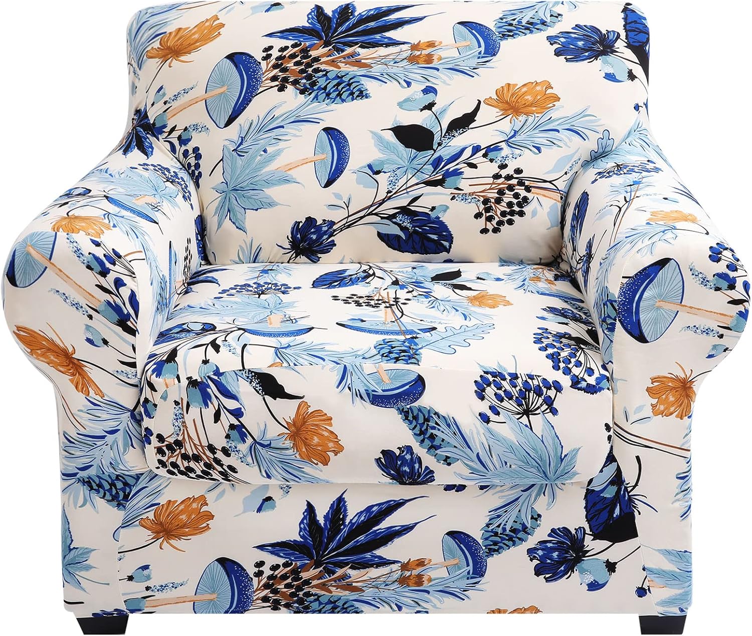 hyha Couch Covers, Chair/Sofa Covers, Floral Pattern, Stretch, Printed, 2 Pieces, Armchair Slipcover, Separate Couch Cushion Slipcover, Furniture Protector for Dogs(Armchair, Mushroom Flowers)