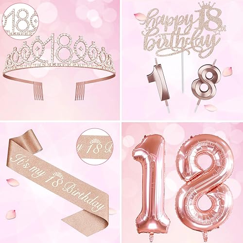 Miniatura 387 de Decoraciones de cumpleaños número 17 para niña, incluyendo tiara y banda de cumpleaños de 17, decoración para pastel y velas, globos de números