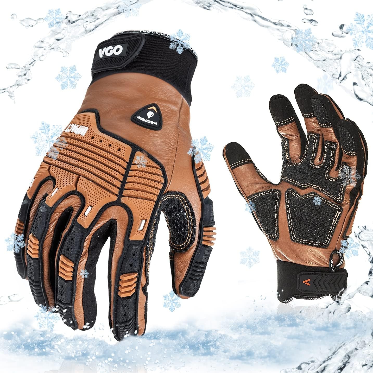 Vgo... Winter Work Gloves Men Waterproof, Warm Heavy Duty Gloves Touchscreen Anti Impact Utility for Warehouse Mechanics Carpenter Trucker in Cold Weather — image 1