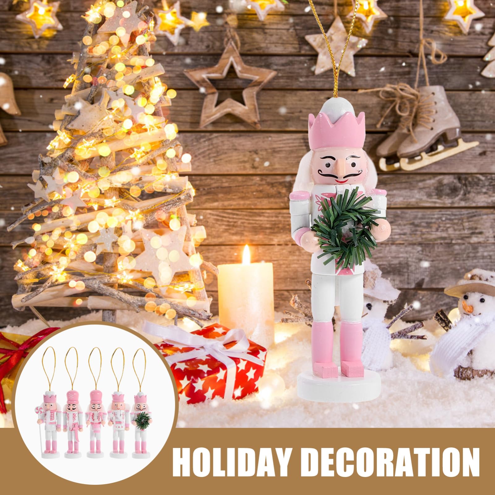 POPETPOP 4 Ensembles d'arbre De Casse-Noisette Éplucheur De Noix Casse-Noix pour Toutes Les Noix Cueilleur De Noix Décor Marionnettes À Doigts Pièce Maîtresse Rose Bois 5 Pièces * 4