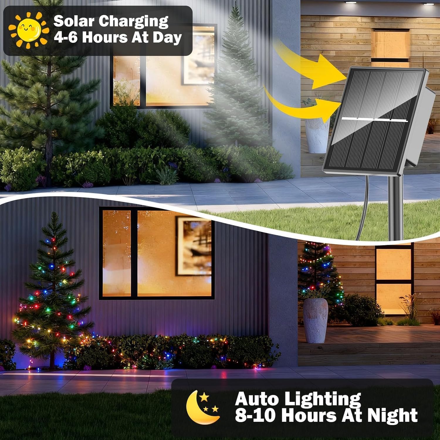 4 catene luminose a energia solare da 12 m, 100 LED, 8 modalità, illuminazione natalizia per esterni
