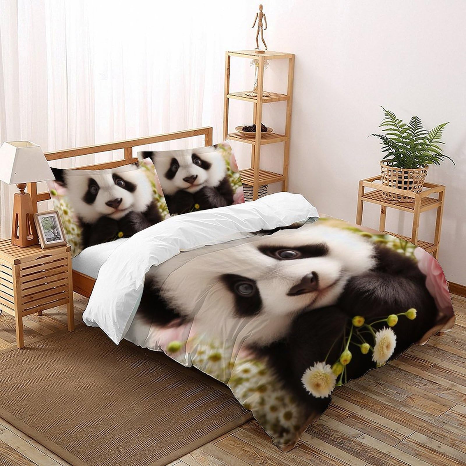 Linge de lit animaux imprimé 3D panda housse couette 2 personnes