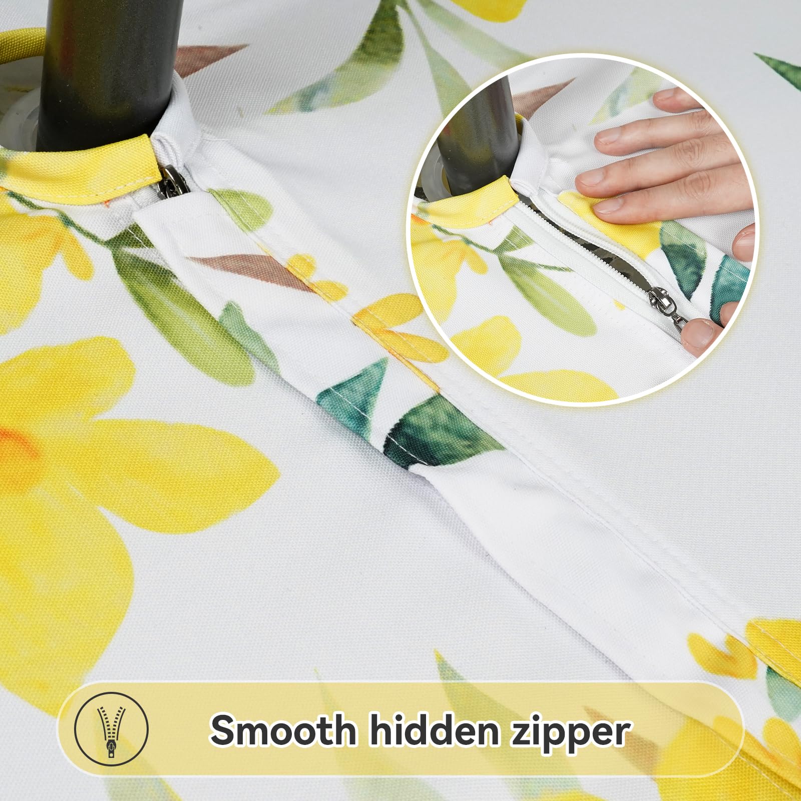 Eternal Beauty 152cm Round Yellow Flower Indoor Outdoor Splashproof Tablecloth with Umbrella Hole and Zipper for Patio Garden Party and BBQ (60") - Image 3
