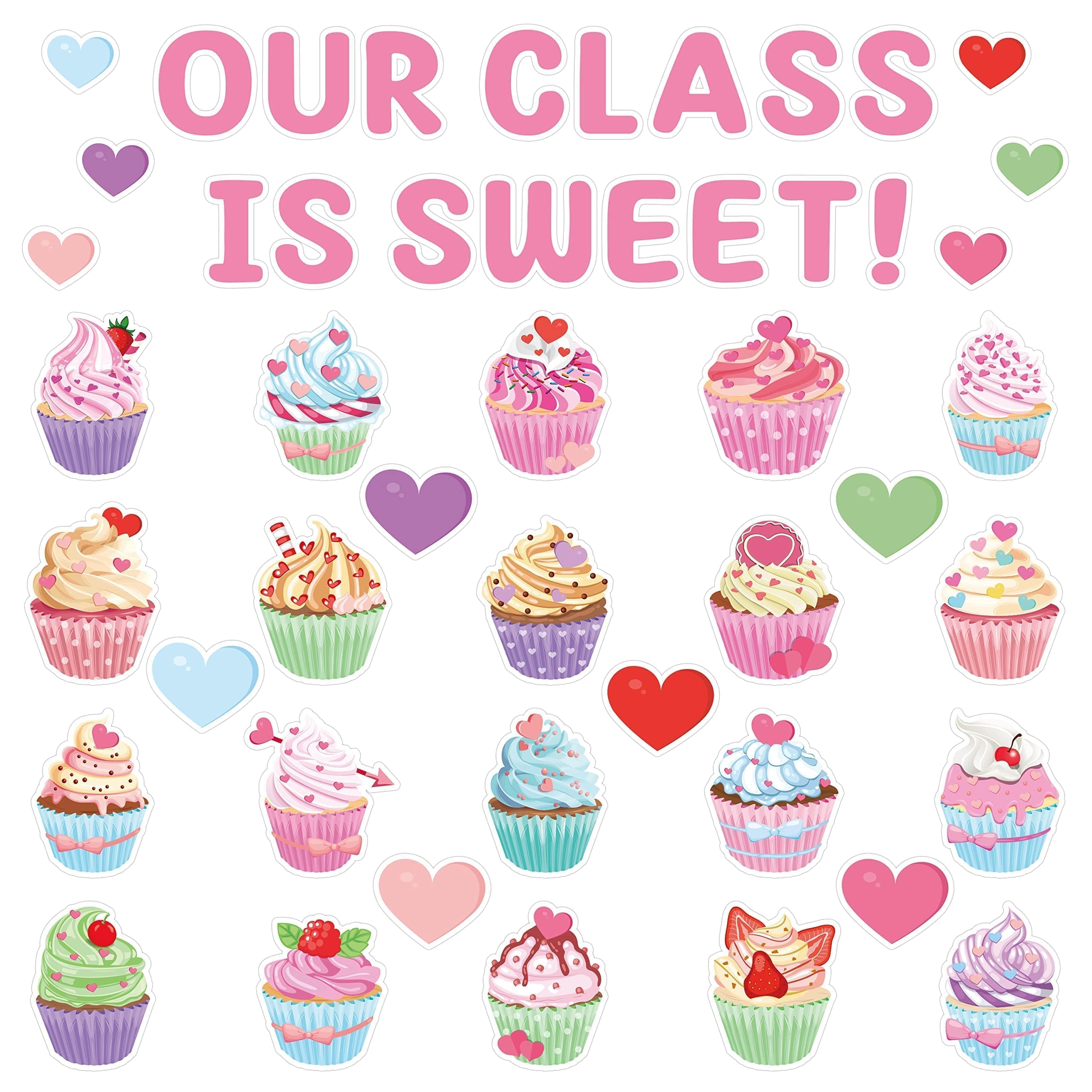 Décoration Saint-Valentin tableau affichage cupcake cœur pour classe animée et colorée