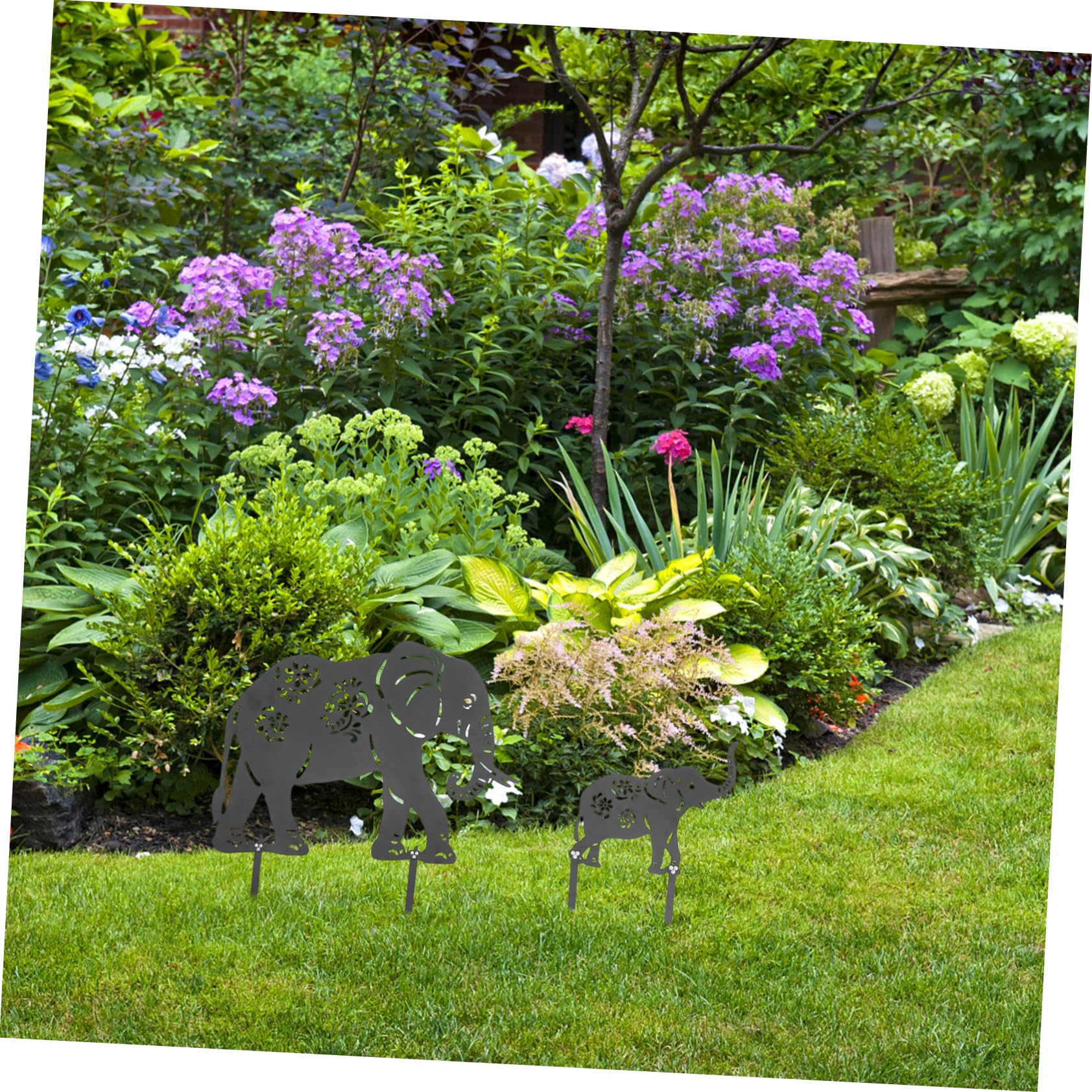 Elefanten Gartendekoration aus Eisen Gartenstecker in Schwarz 2 Stück Wetterfeste Einfache Montage für Rasen und Außenbereich für Gartenliebhaber