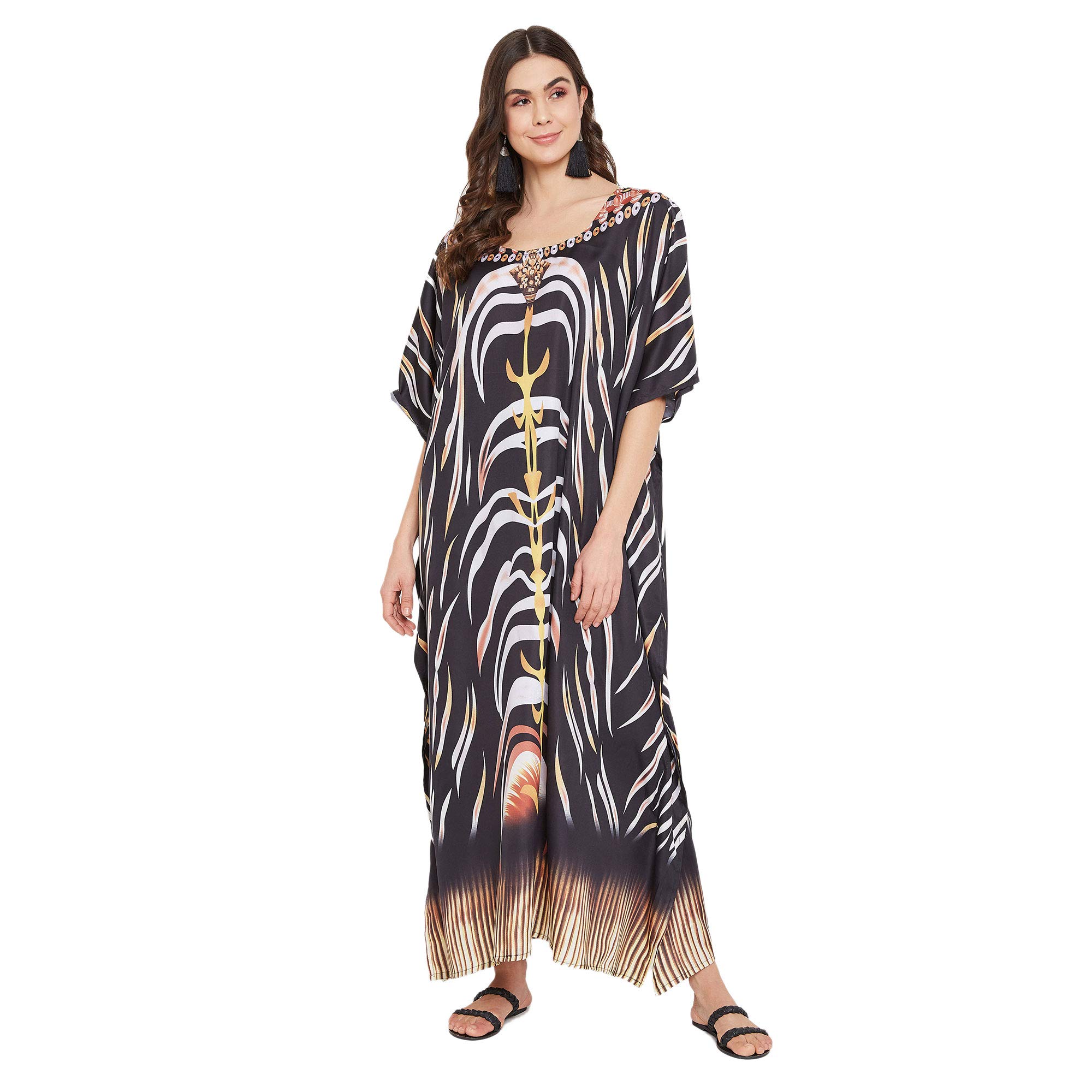 Gypsie BluKaftan Nighty for Women Polyester Plus Size Long Maxi Dresses Beach Caftan Cover Up Batwing Sleeve Casual House Dress Sleepwear for Lady Girls