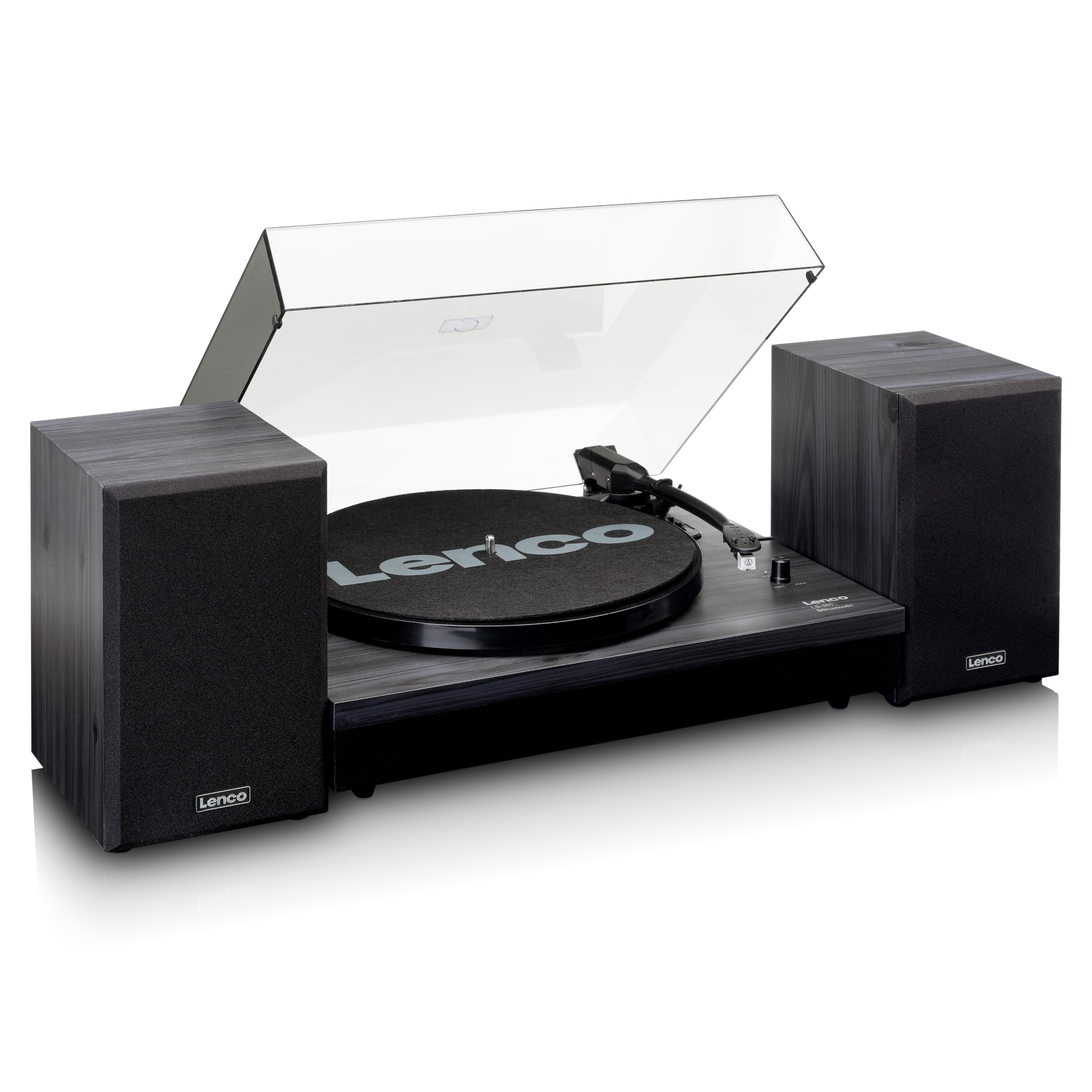 Lenco LS-301BK - Bluetooth® Plattenspieler mit Zwei externen Lautsprechern und 2 x 10 Watt RMS, schwarz