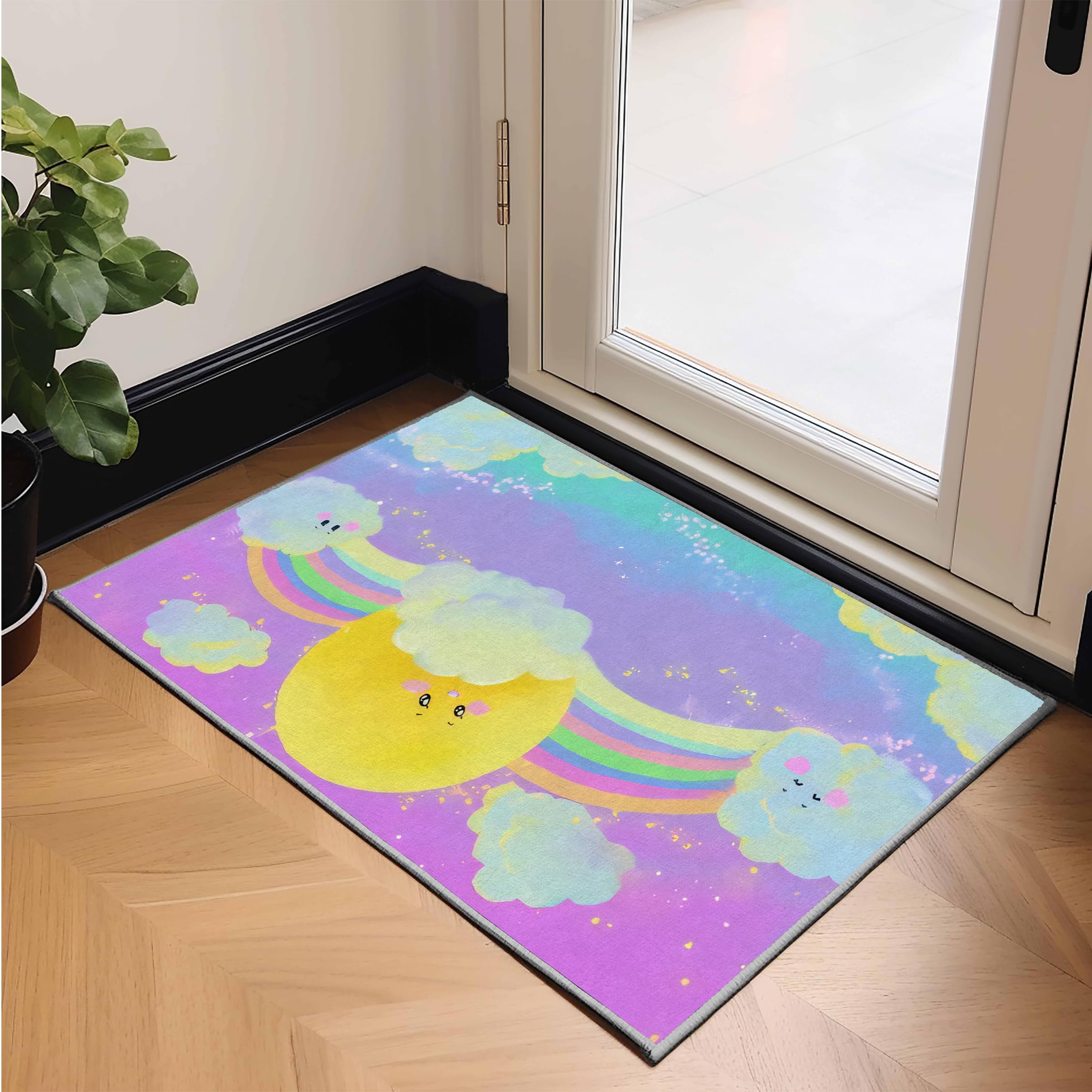 Tappeto Camera da Letto Arcobaleno 80x150 Pelo Corto Morbidi, Tappeti Salotto Nuvola Lavabile Lavatrice, Tappeto Scendiletto per Cameretta Ragazza Stanza