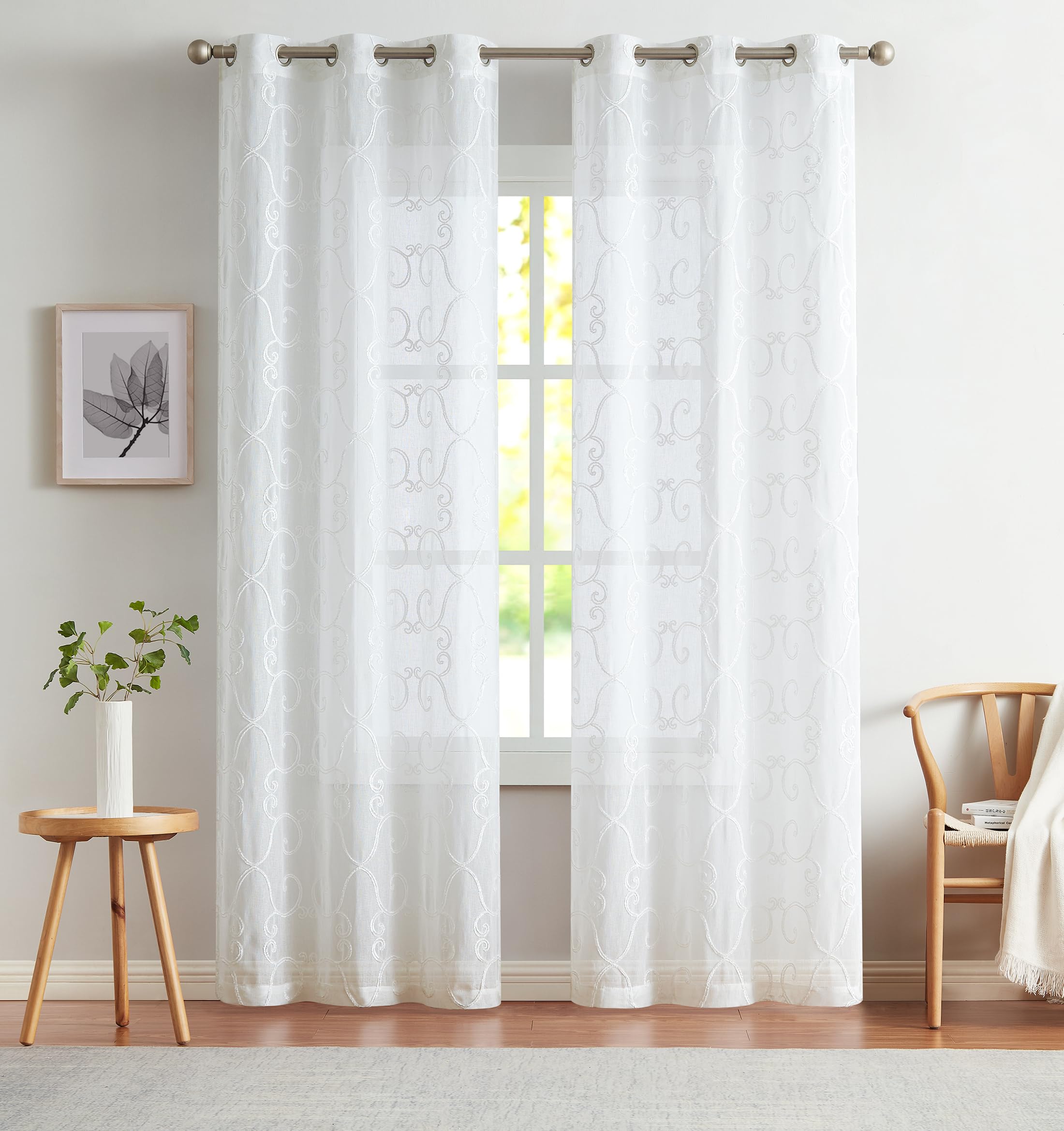 dainty home curtains linen textured sheer light filtering semi sheer curtains 84 inches long half privacy window drapes for living room bedroom dining 2 panels set 76" x 84"