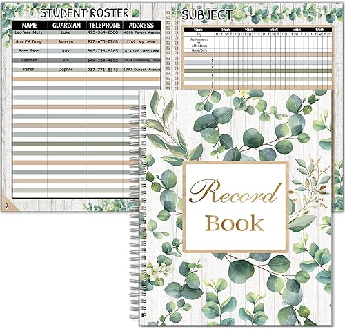 Libro de registro de eucalipto, libro de registro para profesores, hojas verdes, suministros de oficina, regalos para profesores, aula, decoración