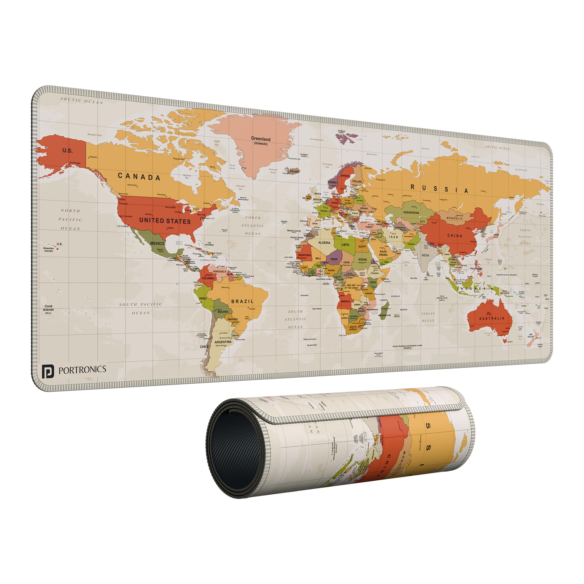 Portronics Comfipad Atlas World Map Desk Mat 80x30cm Extended Mouse Pad with Anti-Slip Rubber Base, Stitched Edges, Smoo