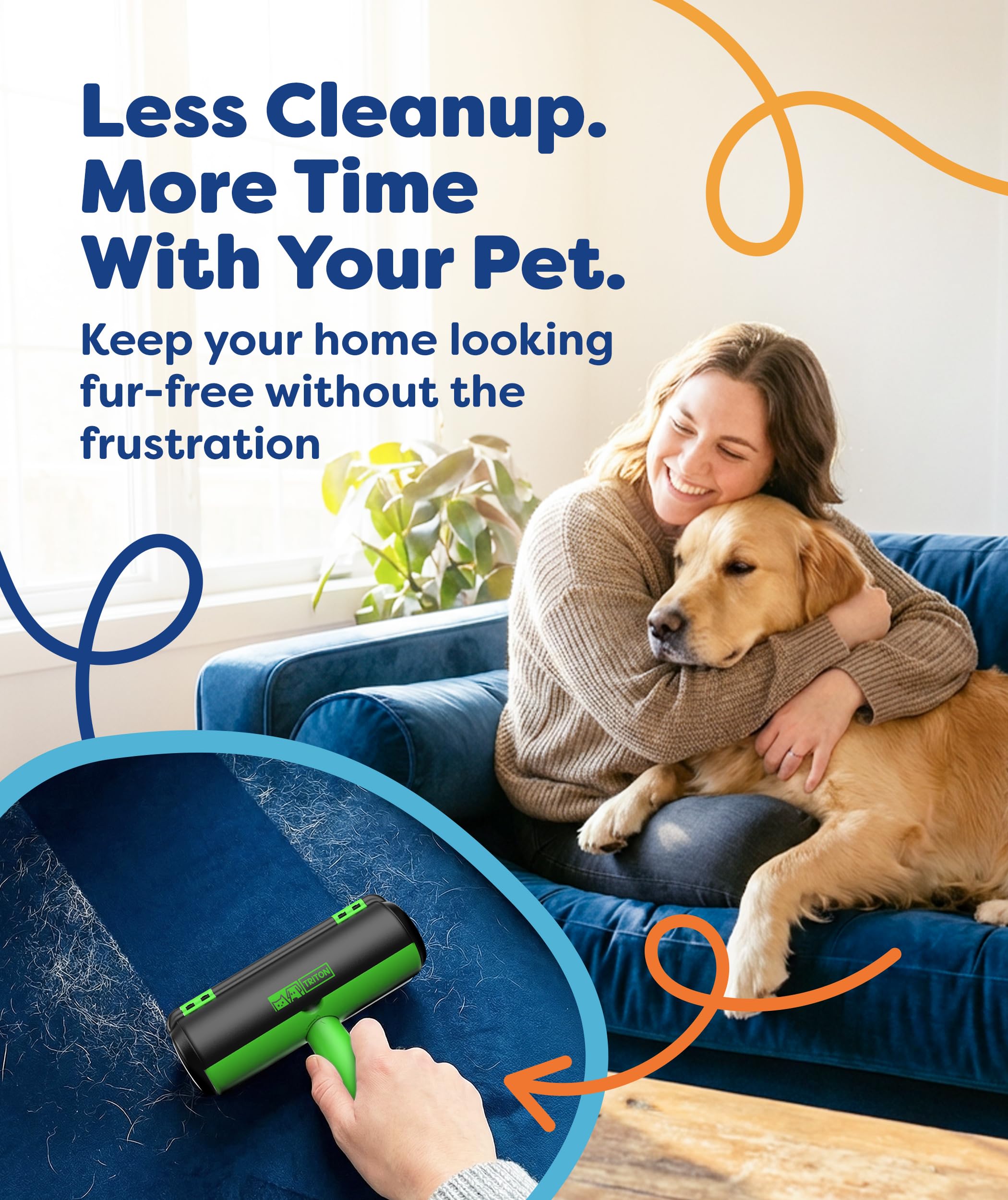 Triton Pet Hair Removal Tool w/Fur Trapping Compartment, 60% Smaller Storage Size, Reusable Shedding Roller, Cat and Dog Hair Remover for Car, Furniture, Carpet, Couch (Green) - image 5