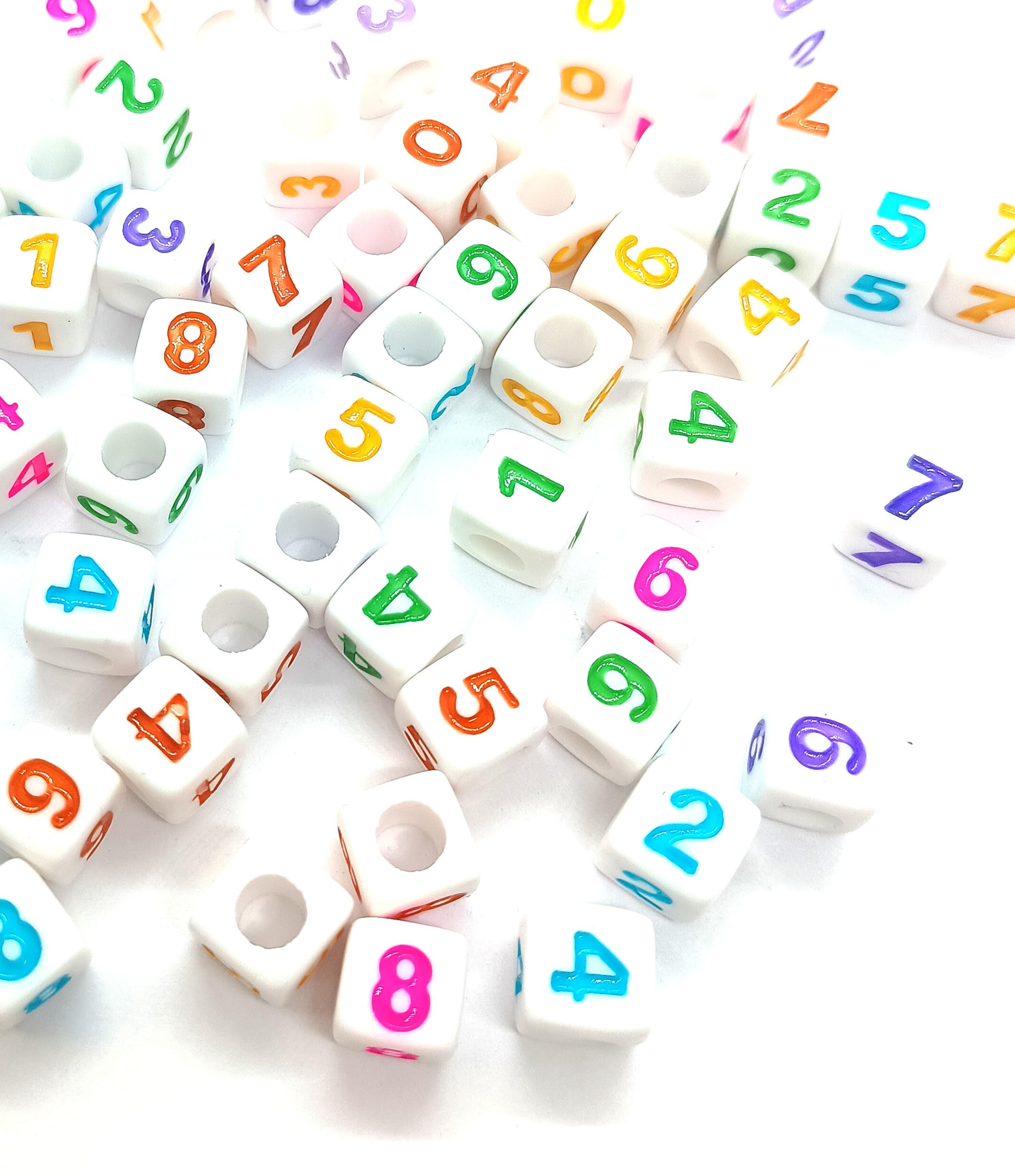 100pcs 7mm Cube White + Colourful Number Acrylic Beads