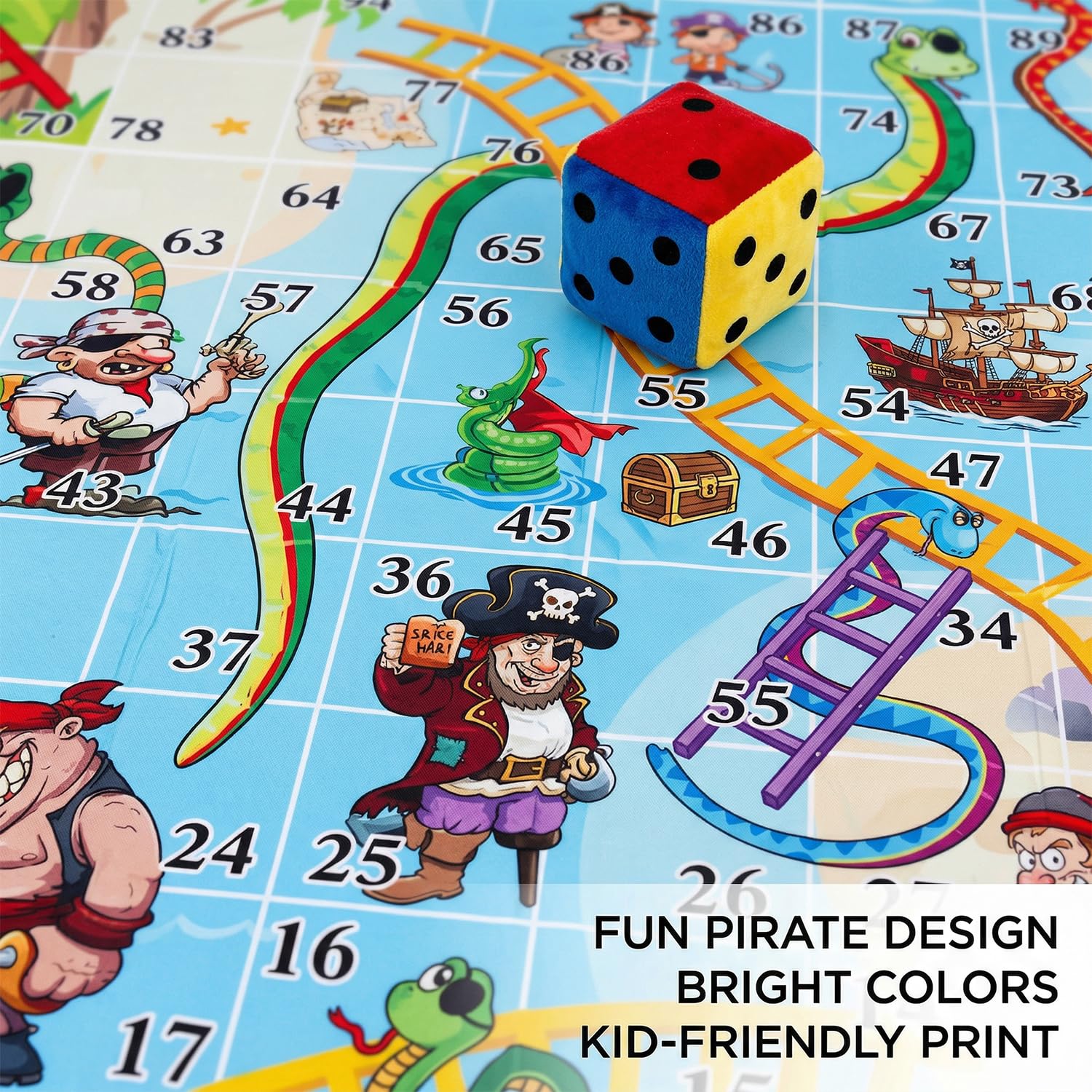 Atpata Funky Kid 100 Blocks 10x10 Feet Giant Outdoor Snakes & Ladders Lifesize Floor Game Mat with Jumbo Dice (Pirate Theme), Multicolor 2