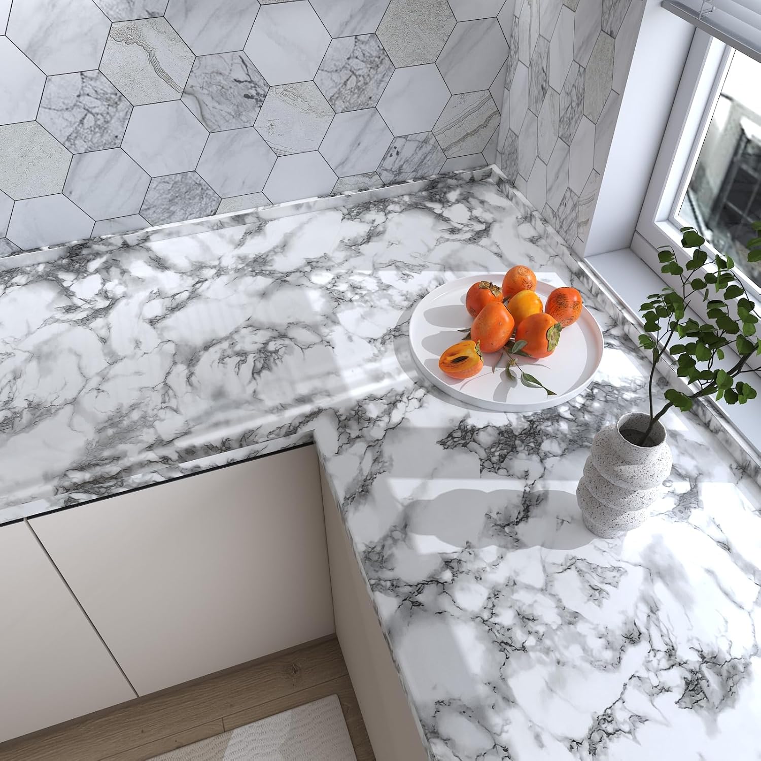 Laatse Black White Marble Contact Paper, 35.4"x 197" Marble Wallpaper Peel and Stick, Self-Adhesive Removable Waterproof Vinyl Wall Paper for Bedroom Bathroom Kitchen Countertops Table Shelf