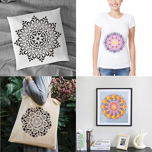 Miniatura 5 de Paquete de 9 plantillas de Rangoli grandes de 12 x 12 pulgadas, plantillas de mandala, plantilla de pintura cortada con láser para arte de