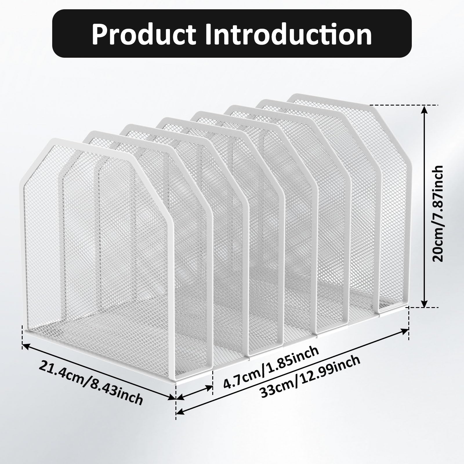 Organiseur de bureau en métal - Réglable - Avec design en maille creuse - Pour la maison, l'étude, le bureau, l'école, la salle de classe (blanc, 7 carrés)