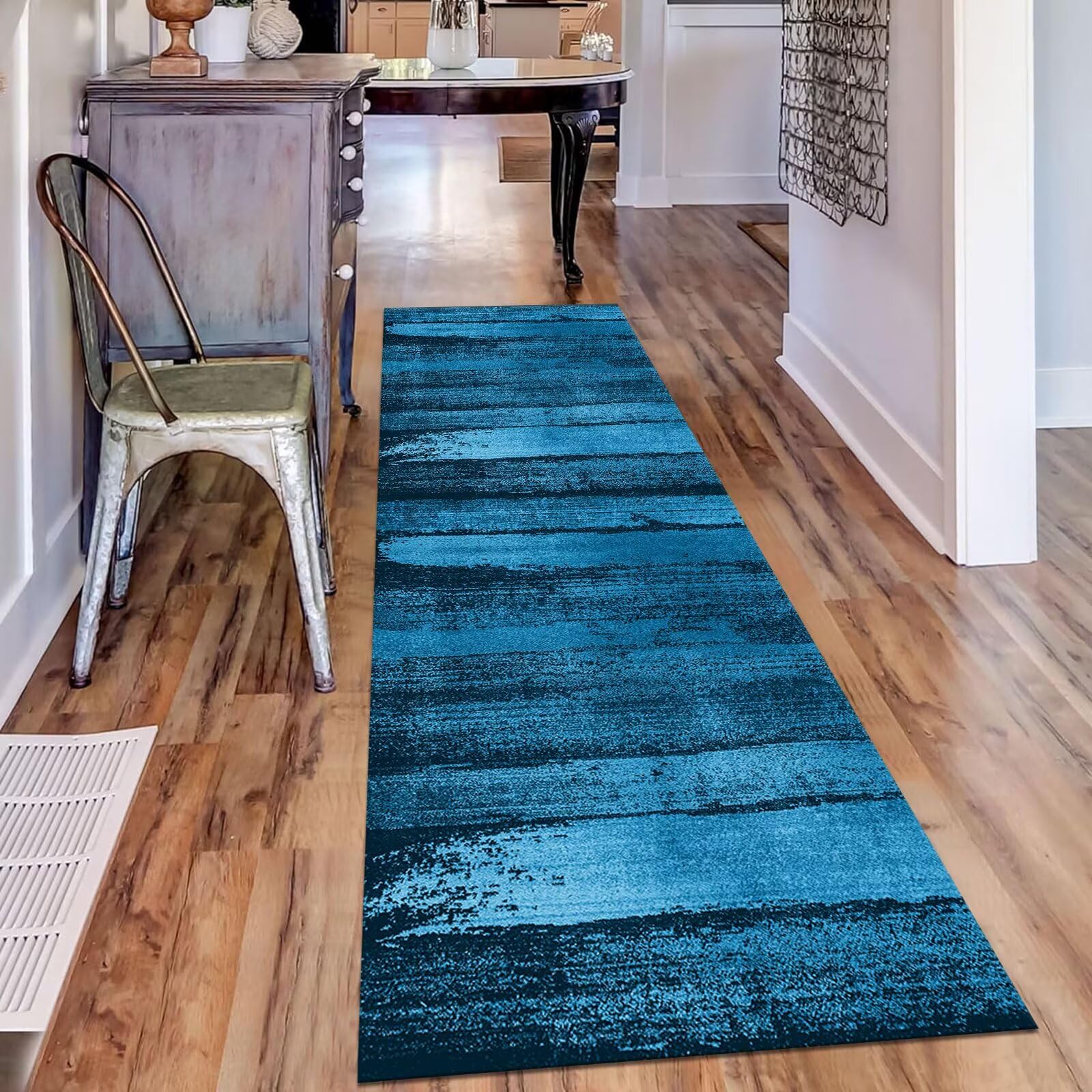 Tapis de Passage Couloir Tapis Cuisine Devant Evier Lavable Antiderapant 80X180CM Bleu Abstrait Tapis de Couloir Paillasson Interieur Absorbants et Résistants à la Saleté Entrée Tapis Salon Chambre