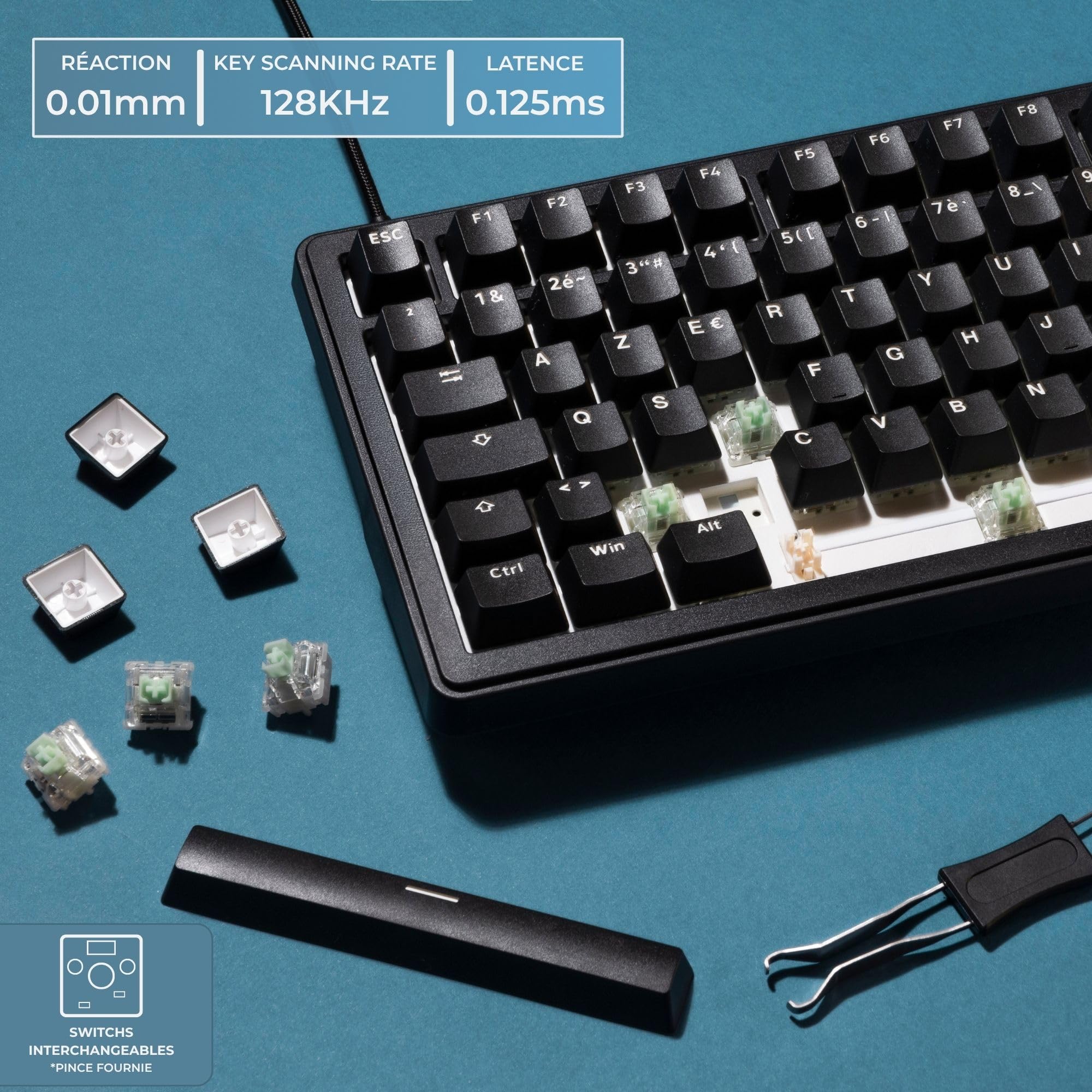 The G-Lab - KEYZ Elite 300 HE Black- Clavier Gamer Magnétique Hall Effect 75% USB AZERTY, 8000 Hz Rapid Trigger, Activation Réglable 0,01 mm, PBT- Hot Swap, RGB & Macros Custom - Windows/Mac
