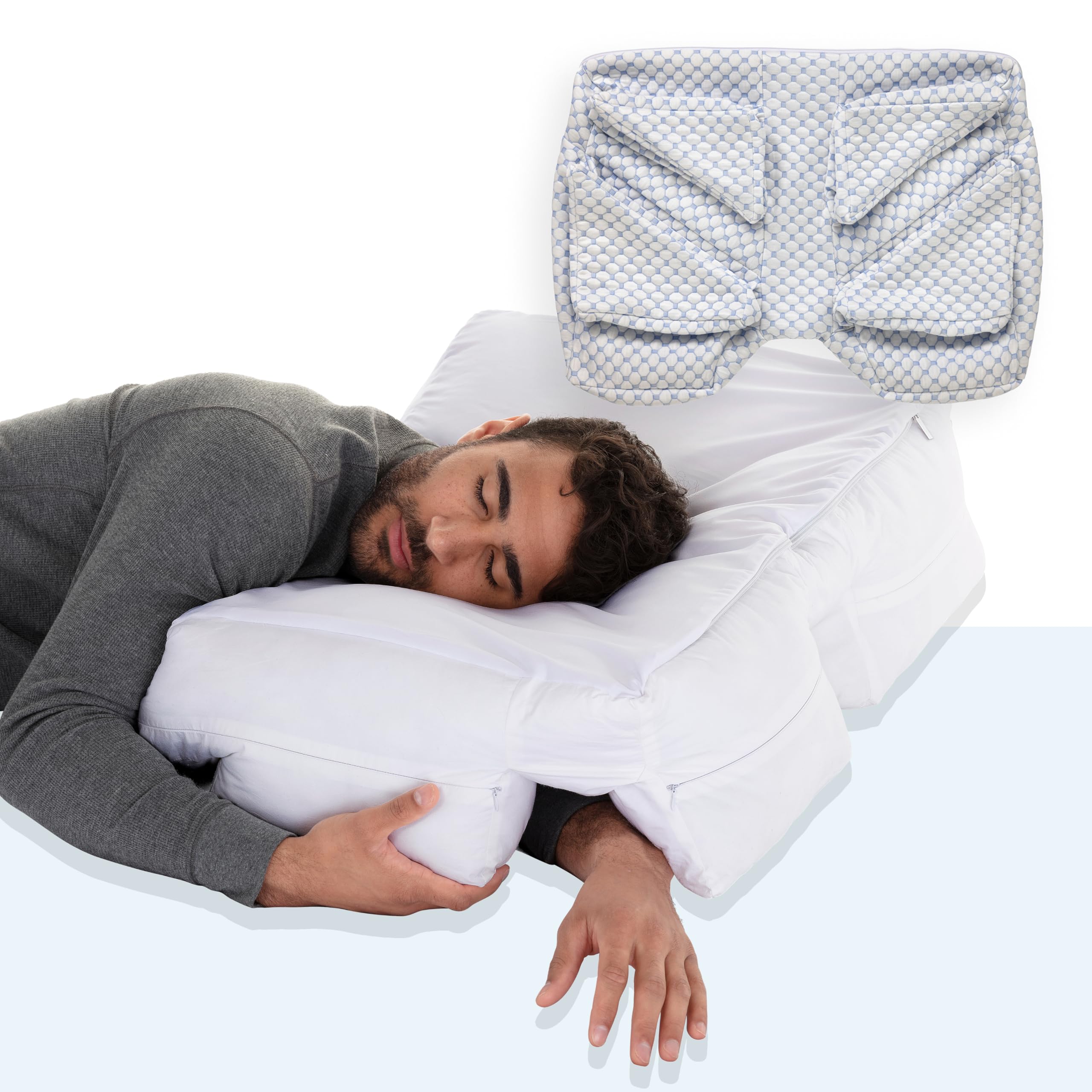 Wife Pillow Combo - Down Alternative Fiber Fill Arm Pillow White Cooling Ice Pillowcase White Blue - Medium