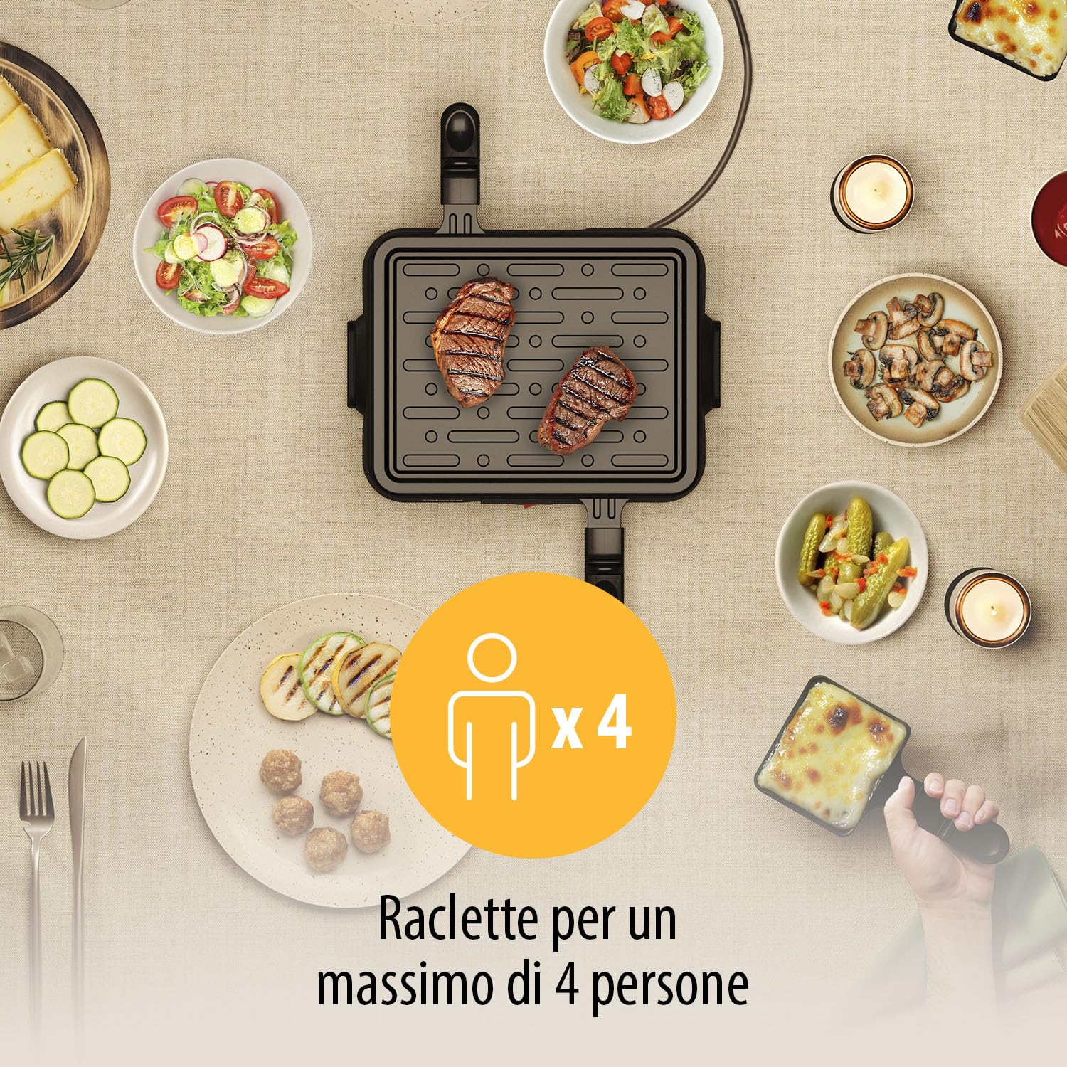 PRINCESS RACLETTE 4 TEGAMINI PIASTRA GRILL POTENZA 500 W