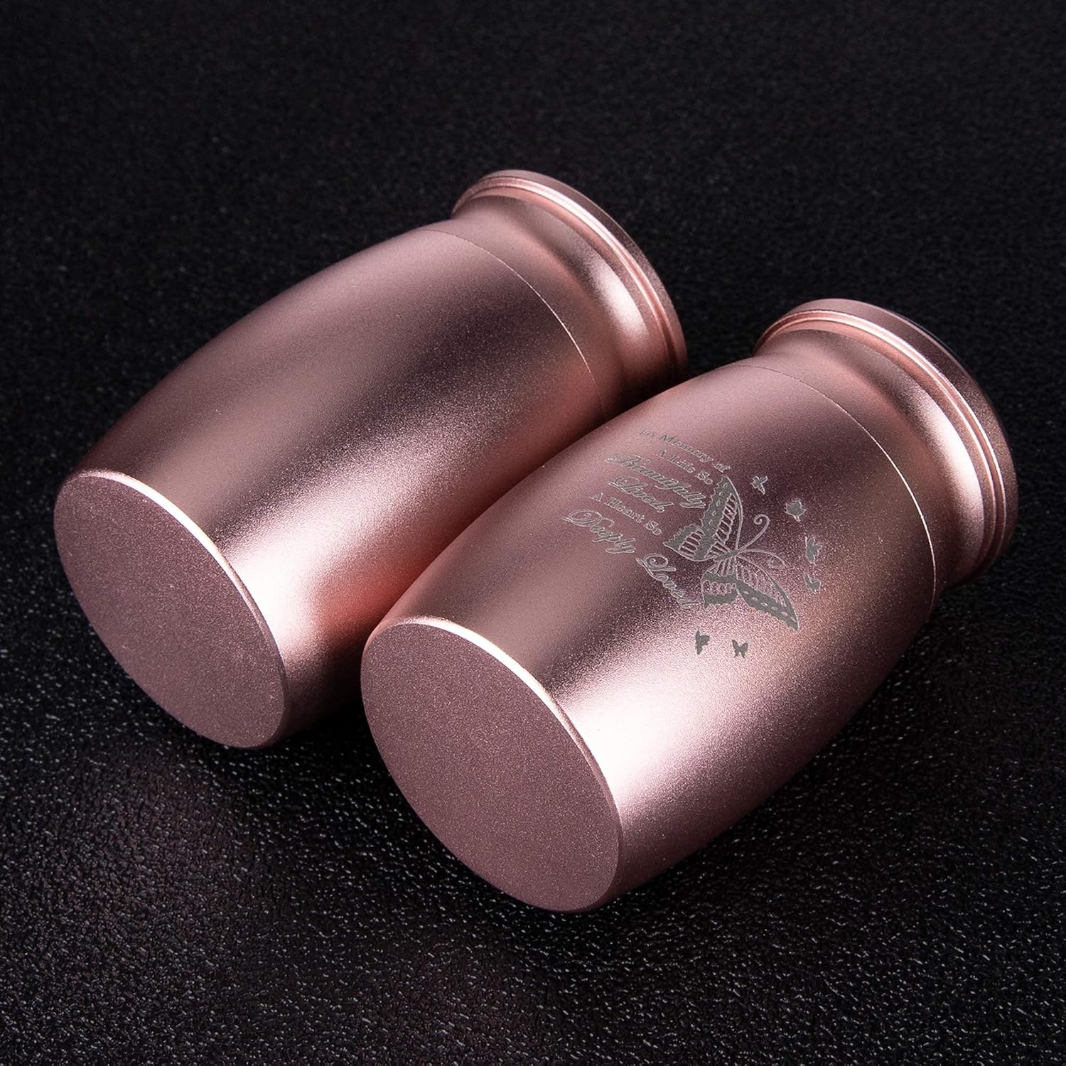 Bivei Personalized Small Urn for Human Ashes with Butterflies Custom Text/Message/Date Memorial Cremation Funeral Decorative Mini Ashes Holder Keepsake Gift(2.8 inch-Rose Golden)