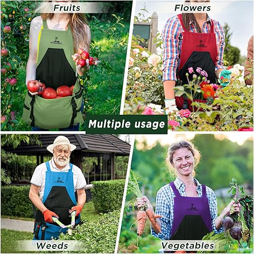 Miniatura 5 de Delantal de jardinería con bolsillos para mujeres y hombres, delantal de jardín de lona ajustable con bolsillos de liberación rápida
