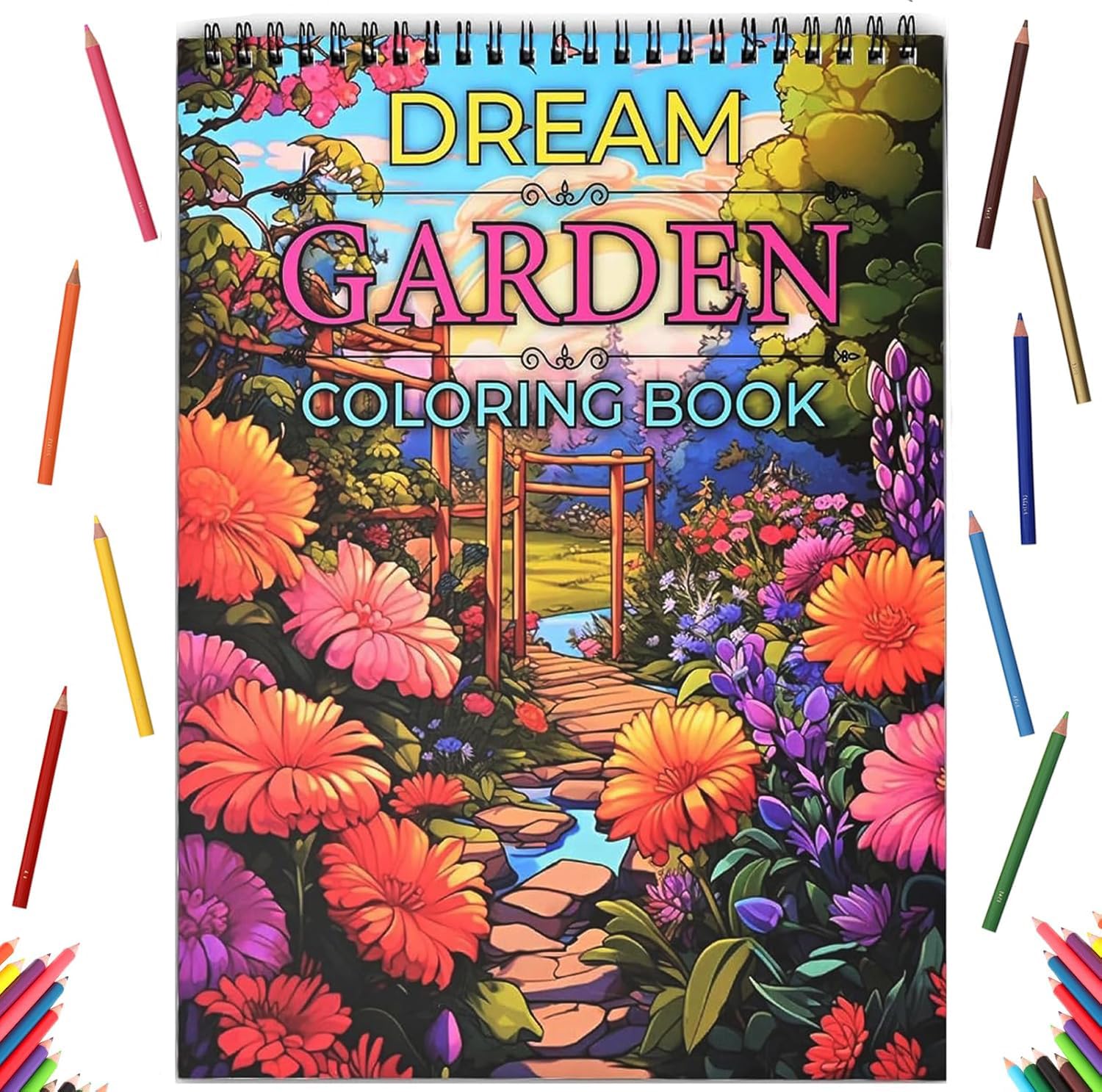 Atoke Colouring Book for Adults,Spiral Bound Colouring Books for Women Anxiety Relief,30 Page Dream Garden,Gift for Women for Birthdays,Motherday,Christmas and Anniversaries