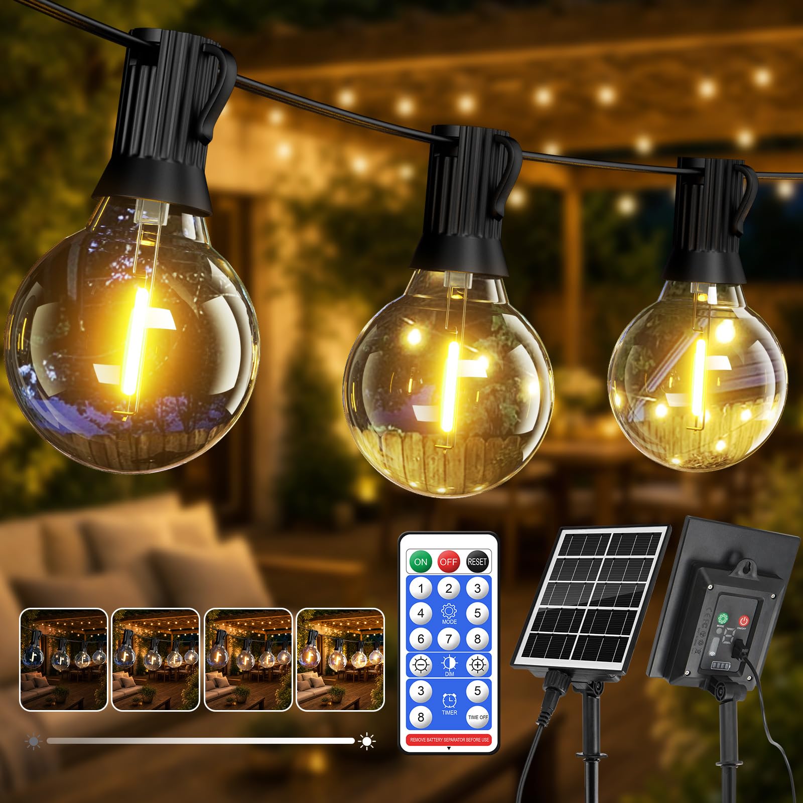 Hoteril Catena Luminosa Esterno Solare 15M Luci Da Esterno Giardino G40 | 19+2 Lampadine Luci Solari Da Giardino IP65 Impermeabili Luci Da Esterno 8 Modalità & Timer Per Balcone Gazebo Patii e Feste