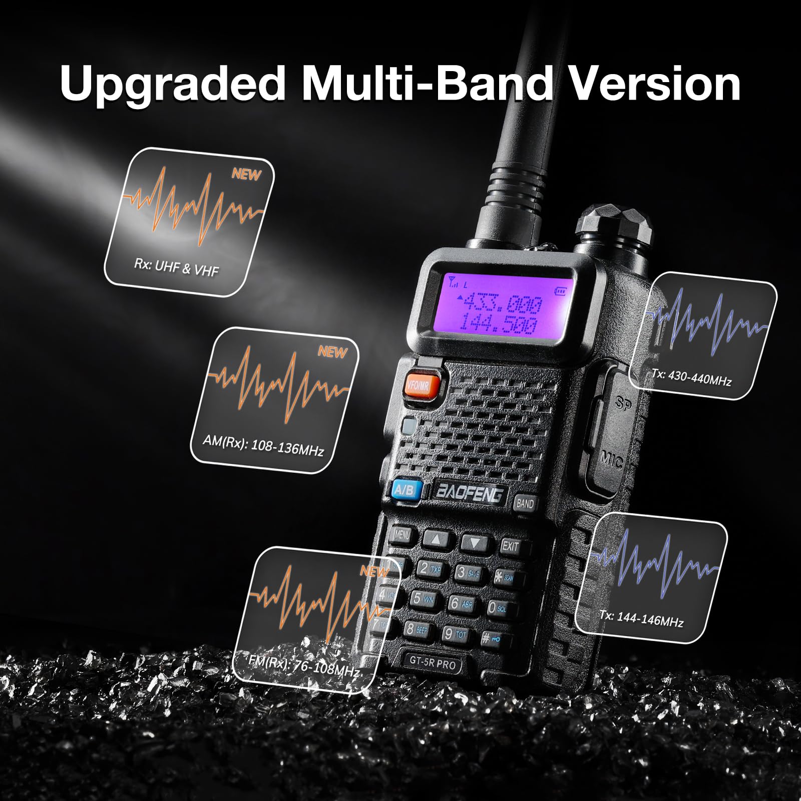 Walkie Talkie BAOFENG GT-5R Pro UHF VHF 128 Canali - Dettaglio