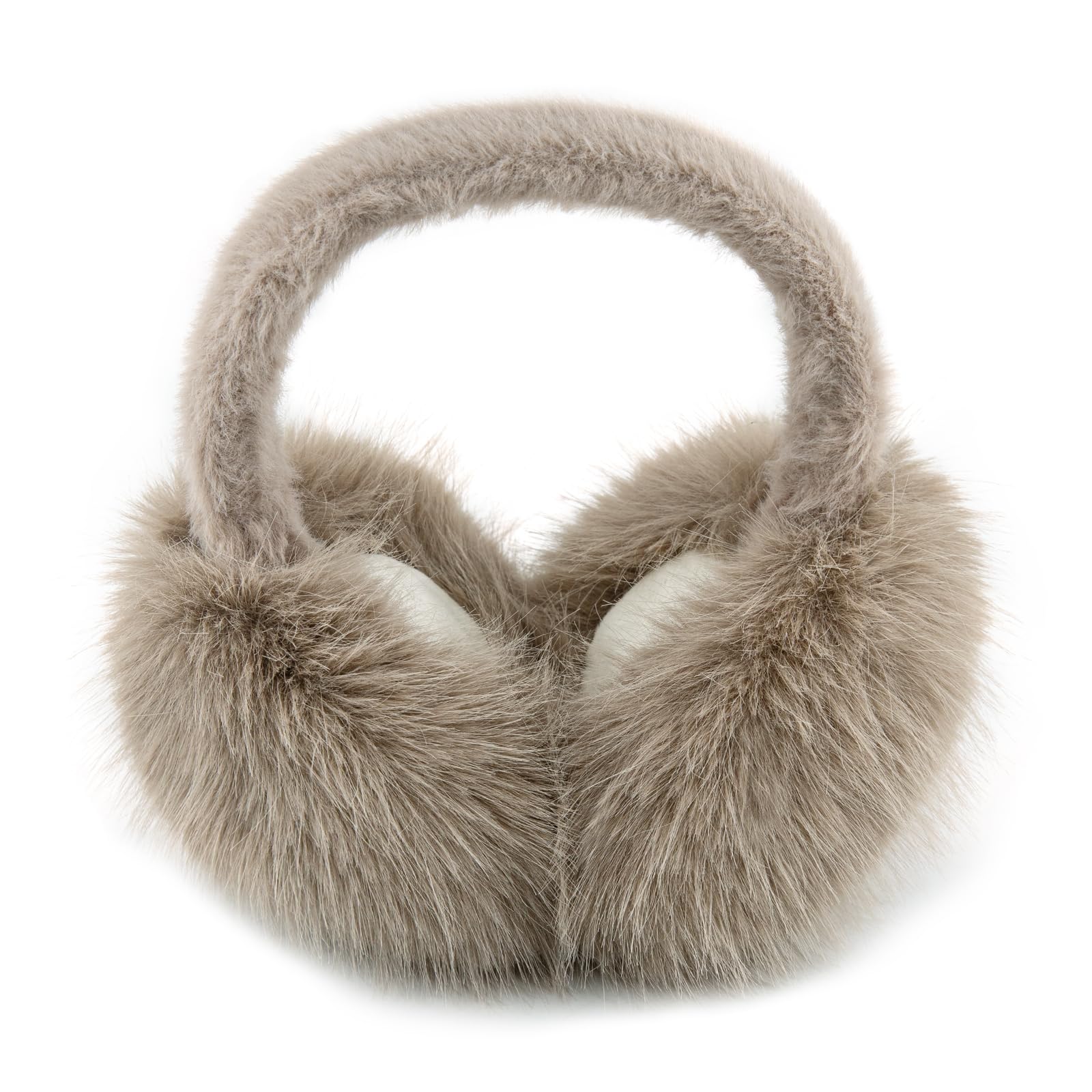 WATAME Earmuffs for Women Girls Faux Fur Fuzzy Headband Foldable Ear Covers Cold Weather Accessory: Brown