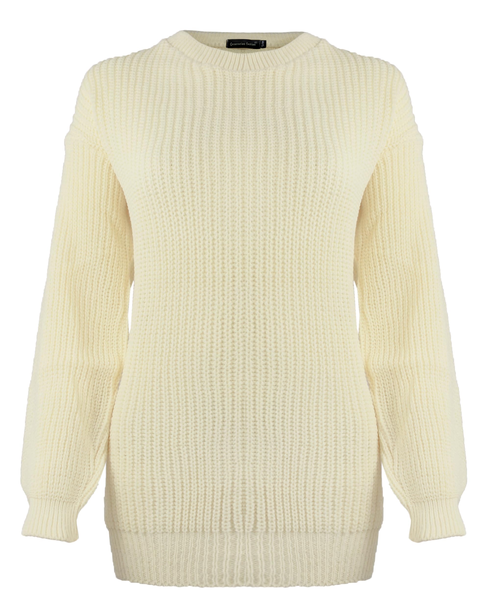 Generation Fashion Women's Cream New Long Sleeve Knitted Baggy Jumper Oversized Sweater Crew Neck Pullover Top[,3Xl]