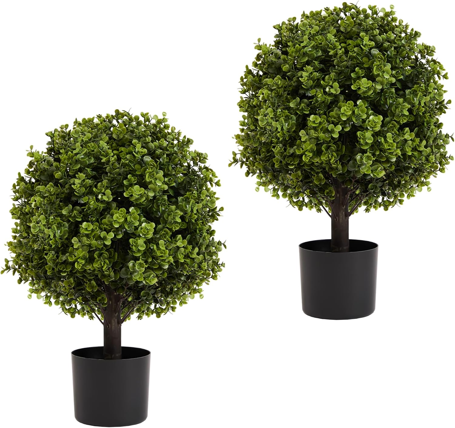 22 Inch Artificial Boxwood Ball Topiary Tree in Pot - 2 Pack Faux Shrubs for Home & Garden Decoration