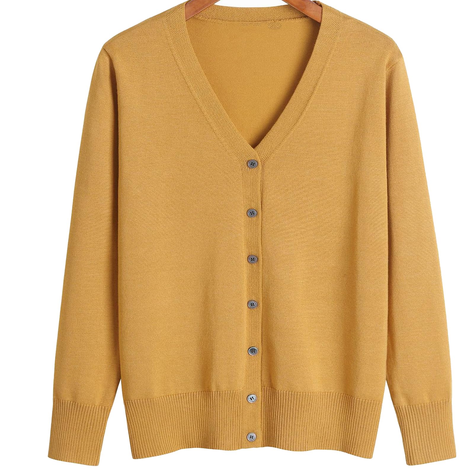 YEKEYI Langärmelige Strickjacke mit Knopfleiste und V-Ausschnitt, klassischer Pullover für Damen
