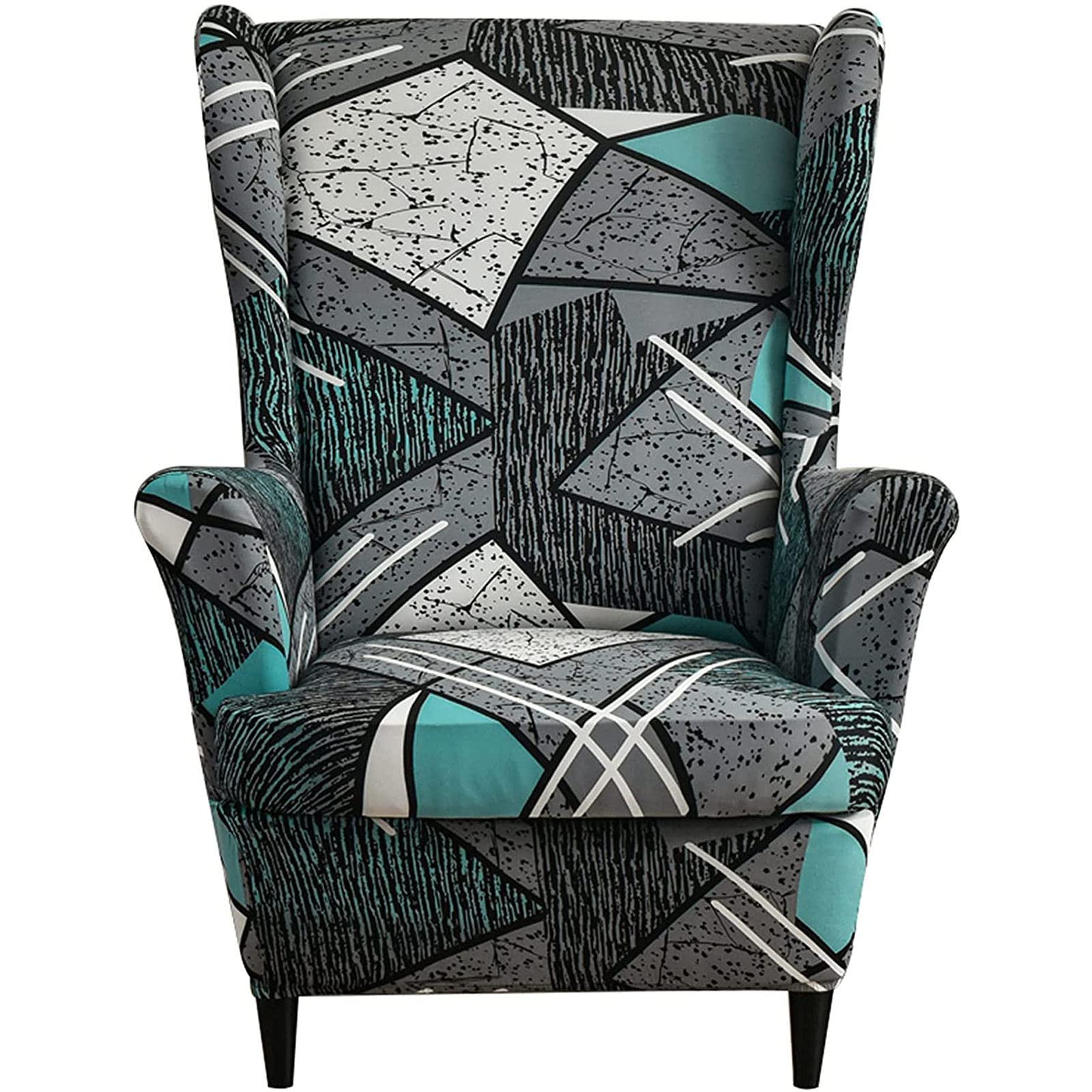 JHLD 2 Piece Stretch Wing Chair Slipcover, Wingback Chair Cover Printed Spandex Armchair Chair Slipcovers Soft Elastic Wingback Chair Slipcover for Living Room Kids-S-Wing Chair