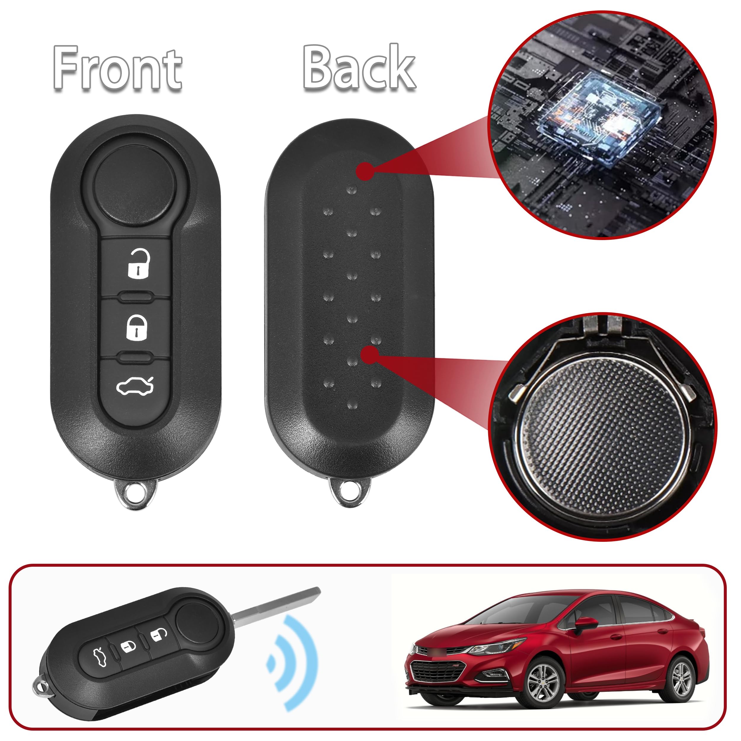 Guscio Chiave Compatibile con FIAT 500 Lama a 3 Tasti Ricambio Chiave Telecomando Auto Chiave con Portachiavi Accessori Compatibile con FIAT 500 Ducato Brava Bravo Evo Grande Doblo Panda Punto