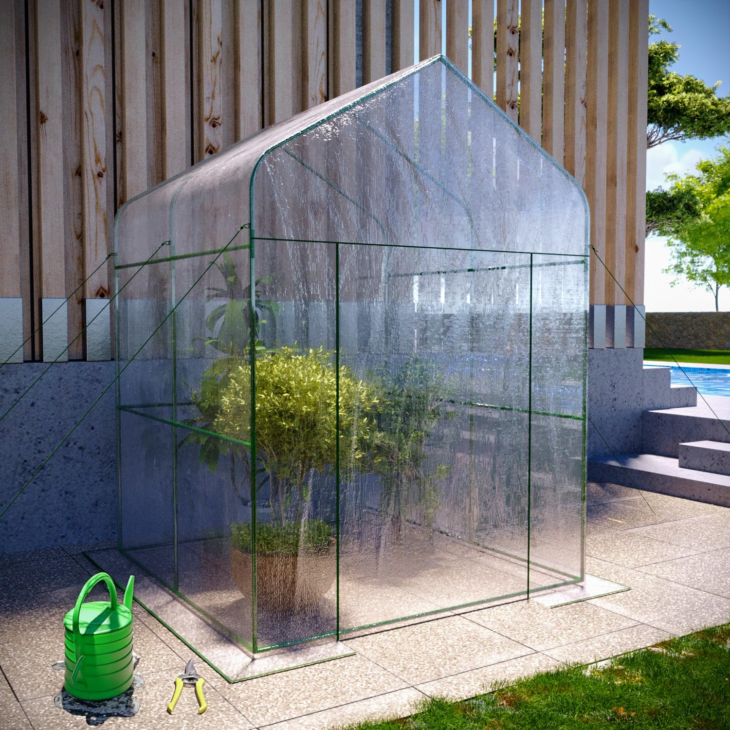 BRICOZONE Serra Da Giardino Senza Ripiani Per Orto Telaio A Casetta In Acciaio Porta Avvolgibile Apertura A Cerniera Telo Trasparente In PVC Protezione Piante Giardinaggio (Senza Ripiani)