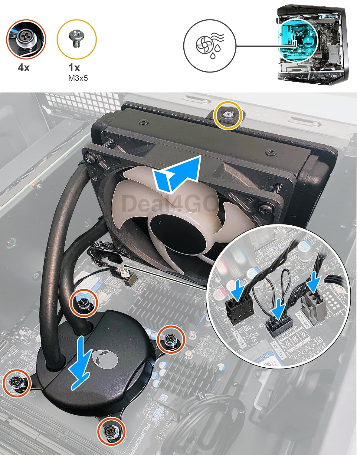 Deal4GO 120mm RGB CPU Liquid Cooling Fan 69XJW 069XJW Replacement for Dell Alienware Aurora R16 R15 R14 R13 Gaming Desktop