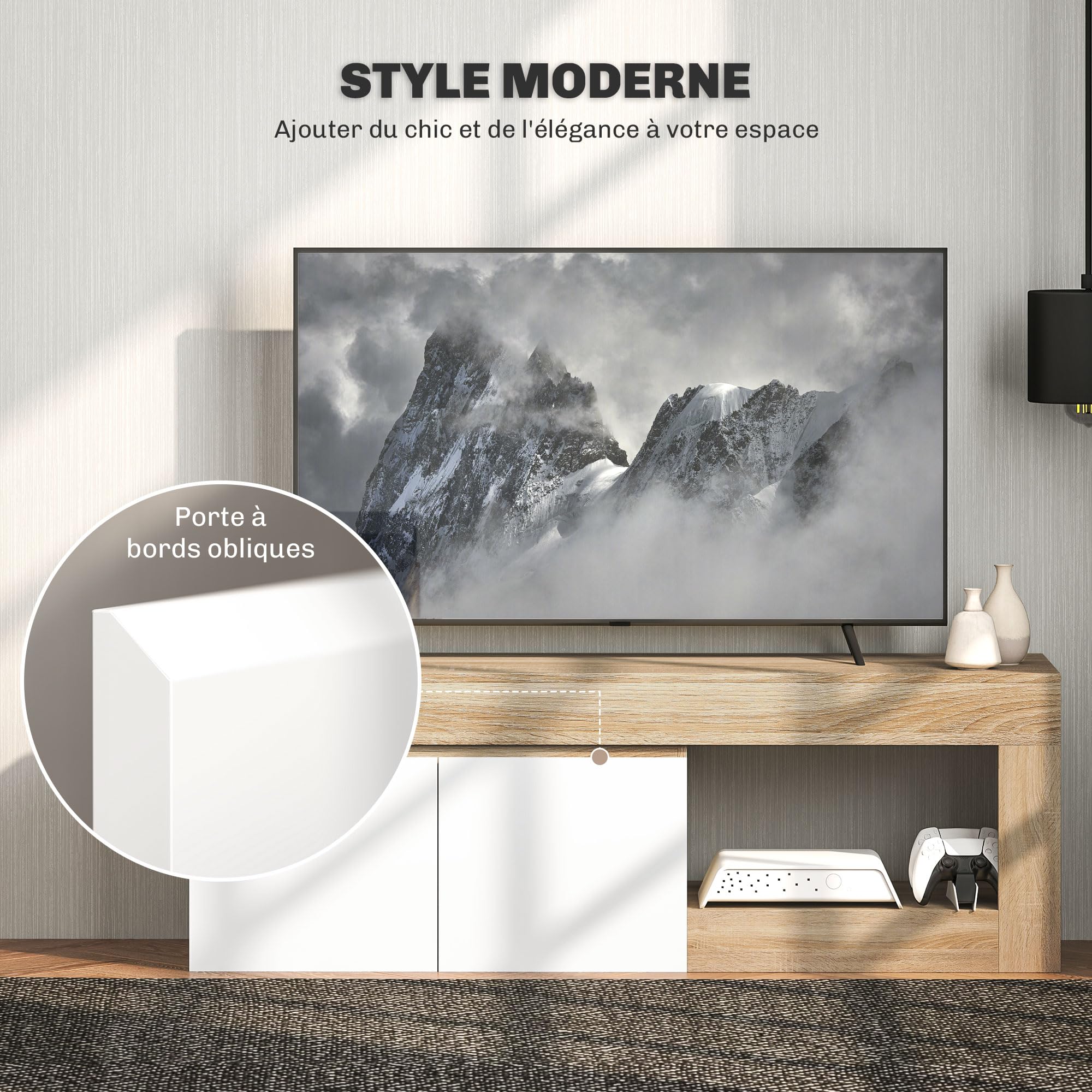 COSTWAY TV-Schrank, Lowboard für Fernseher bis zu 65 Zoll, Fernsehtisch mit 4 offenen Fächern, 4 Seitenfächern & verstellbaren Regalen, Fernsehschrank, TV-Regal, 150 x 39 x 45 cm (Schwarz